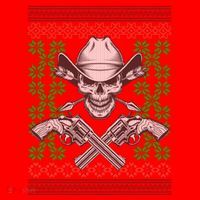Cool Cowboy Skull Ugly Christmas Sweater Santa Hat thumb 1