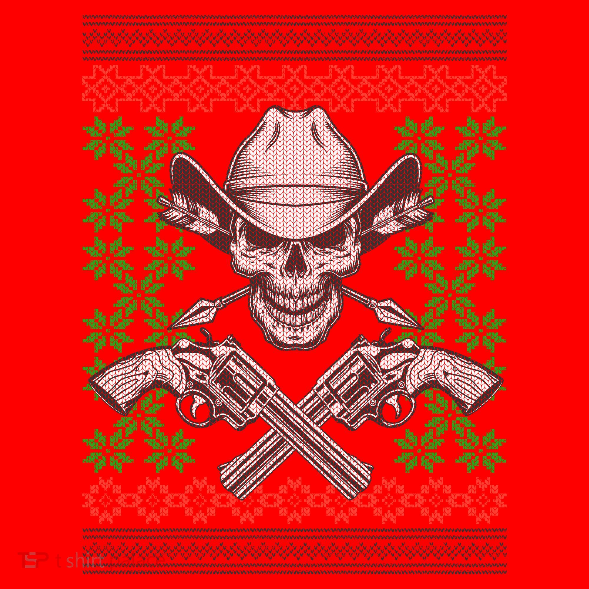 Cool Cowboy Skull Ugly Christmas Sweater Santa Hat