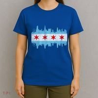 Chicago City Skyline Flag Vintage Chicago City Distressed Cool Gift T-Shirt thumb 4