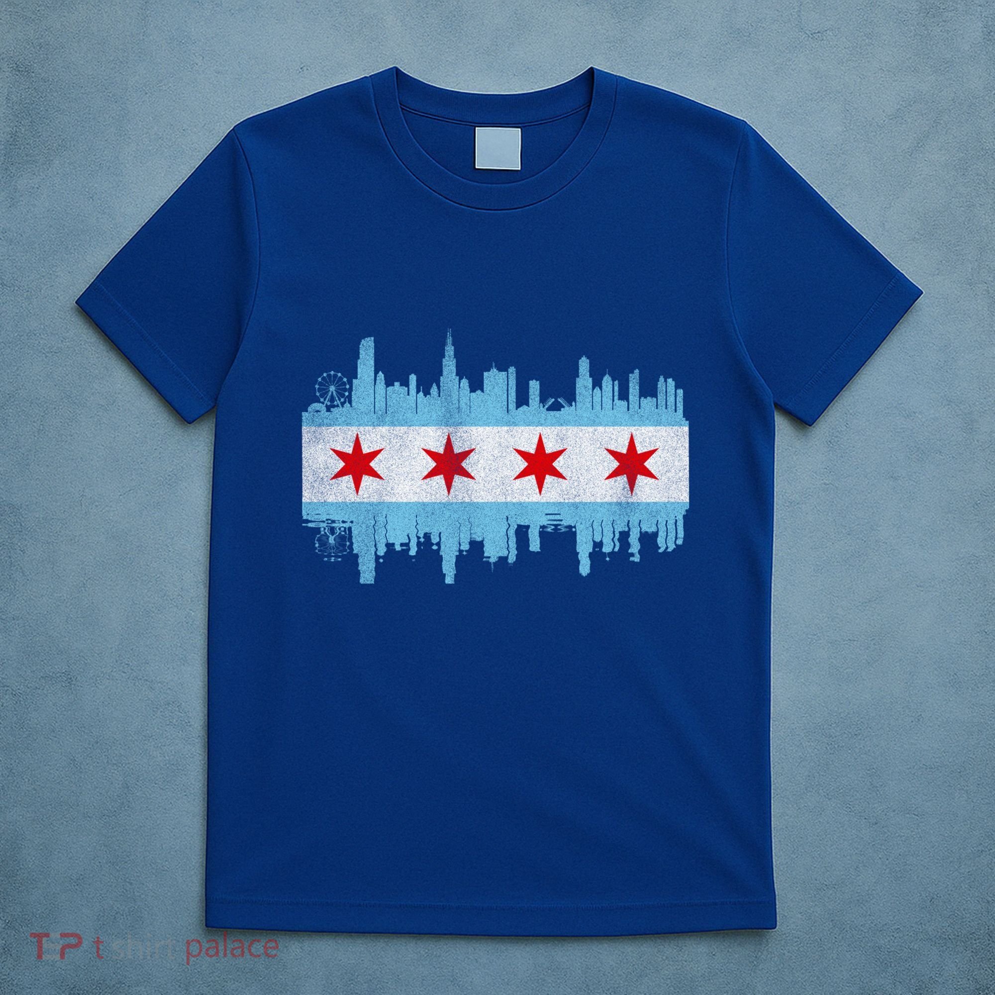 Chicago City Skyline Flag Vintage Chicago City Distressed Cool Gift T-Shirt
