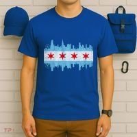 Chicago City Skyline Flag Vintage Chicago City Distressed Cool Gift T-Shirt thumb 6