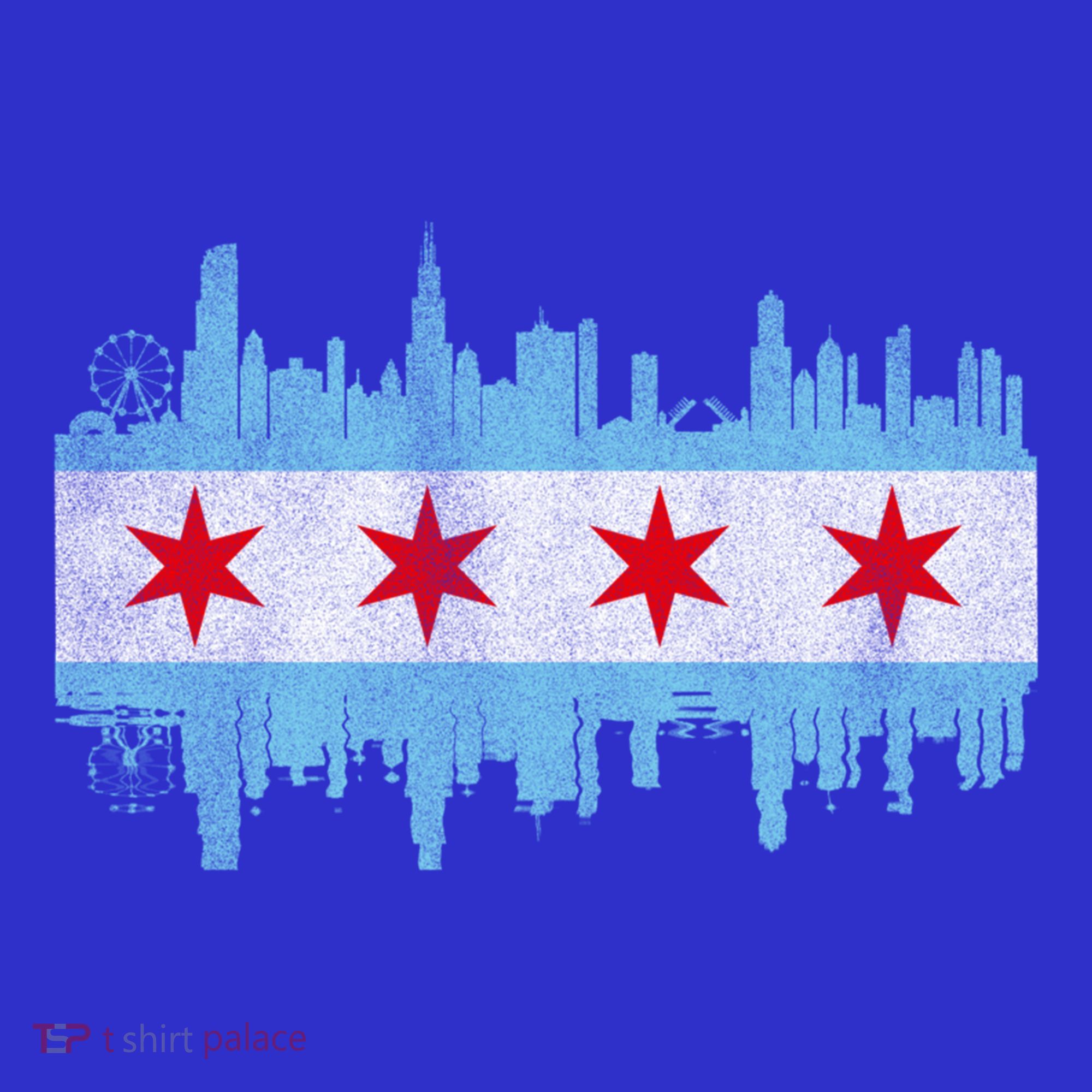 Chicago City Skyline Flag Vintage Chicago City Distressed Cool Gift T-Shirt