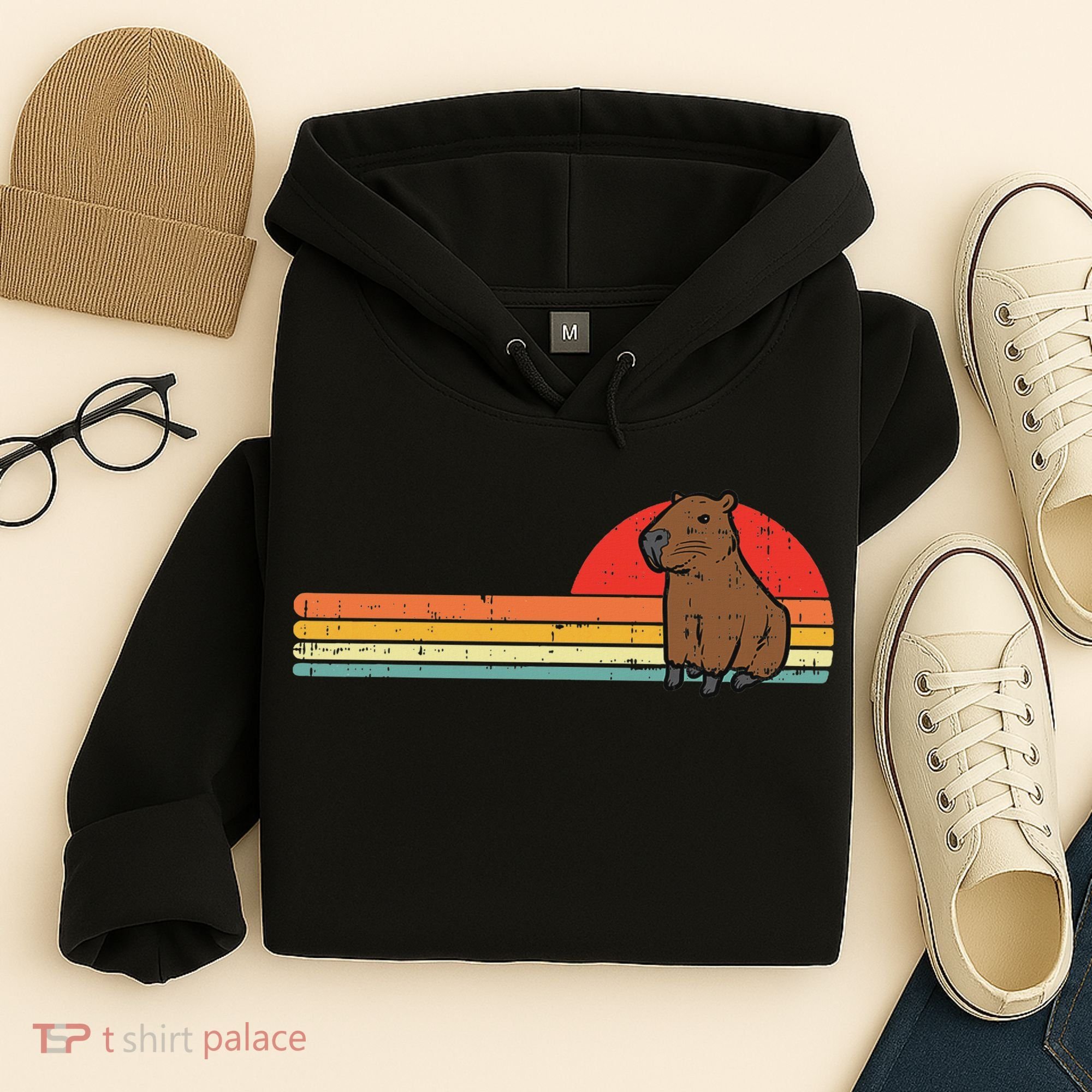 Capybara Chest Sunset Retro Capy Rodent Women Hoodie