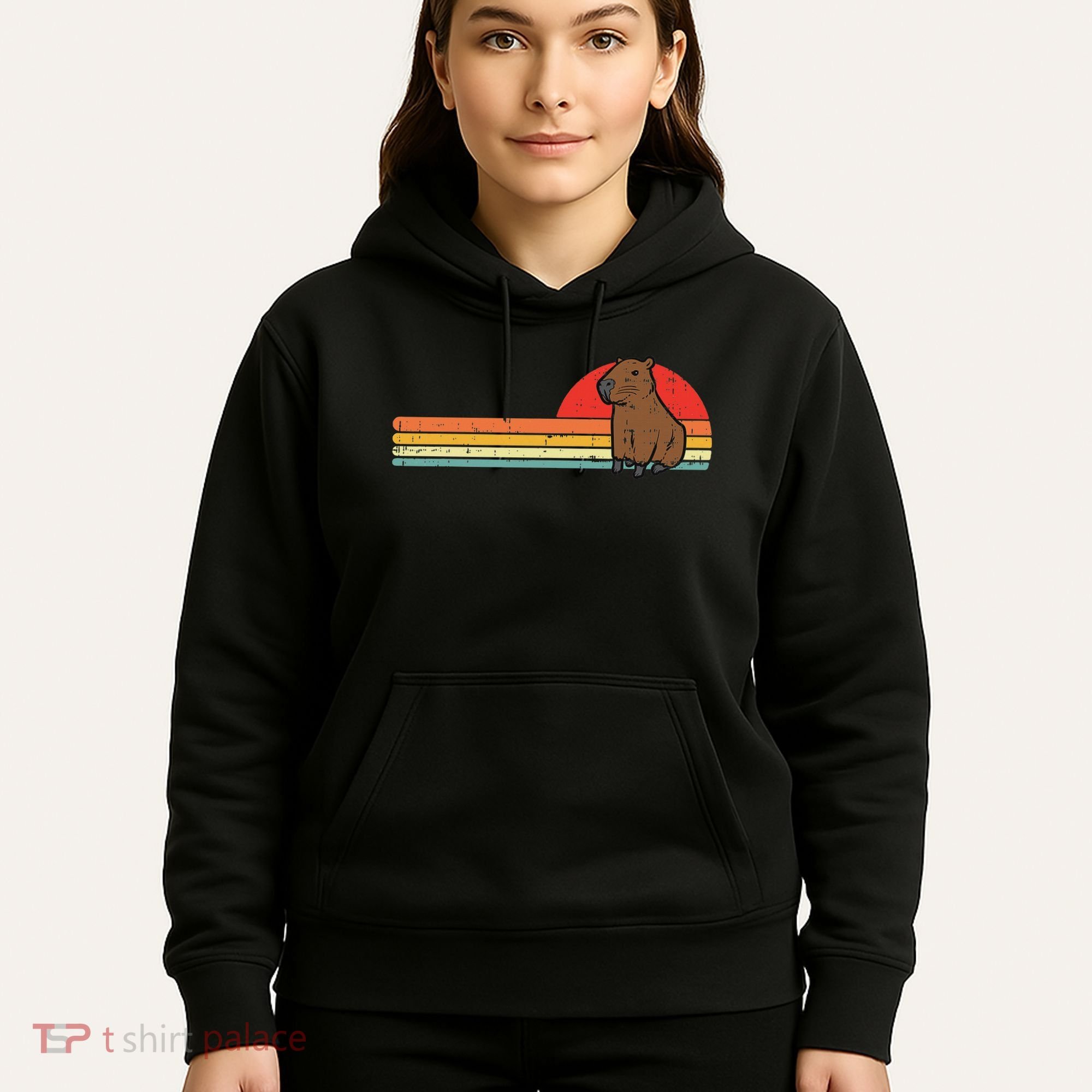 Capybara Chest Sunset Retro Capy Rodent Women Hoodie