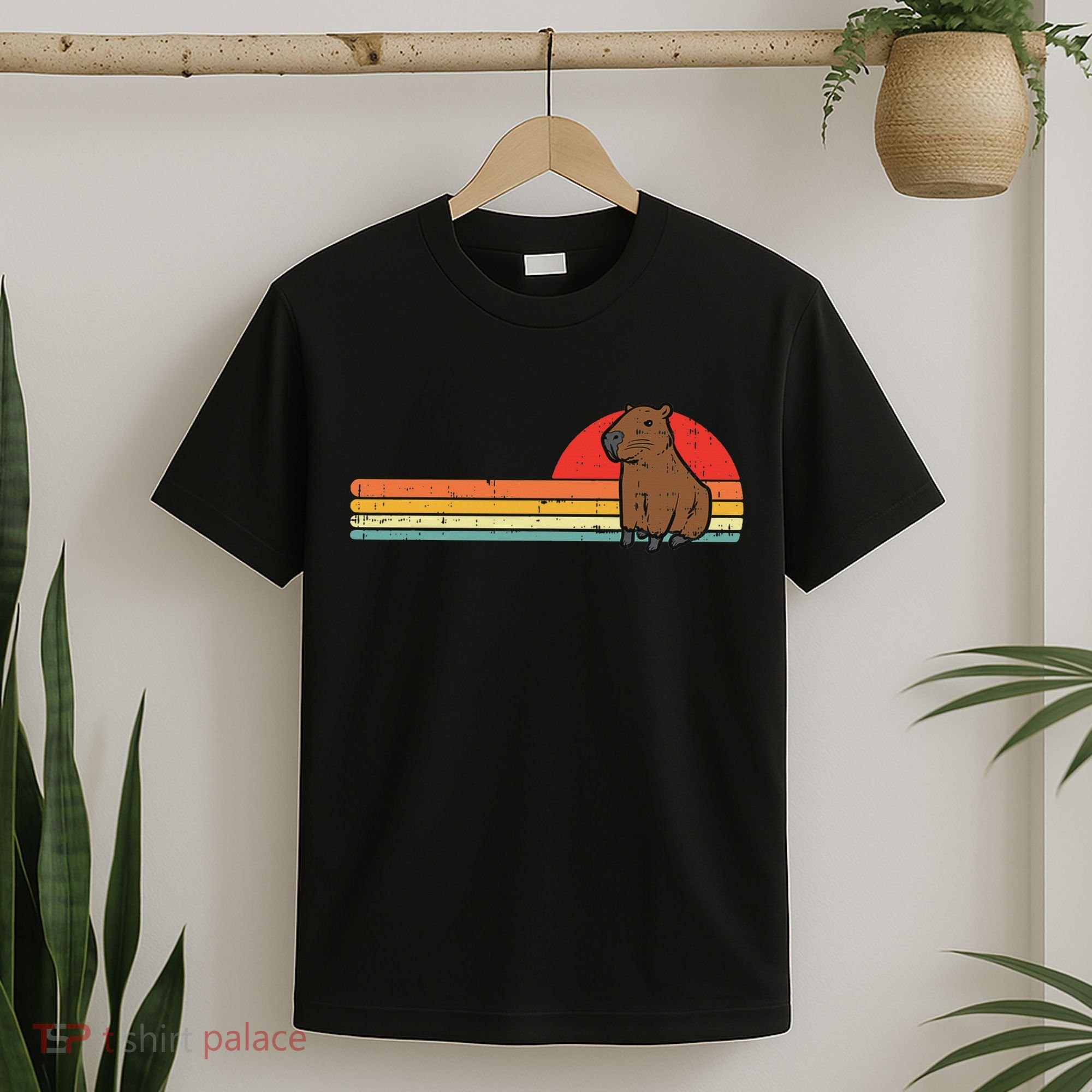 Capybara Chest Sunset Retro Capy Rodent Women T-Shirt