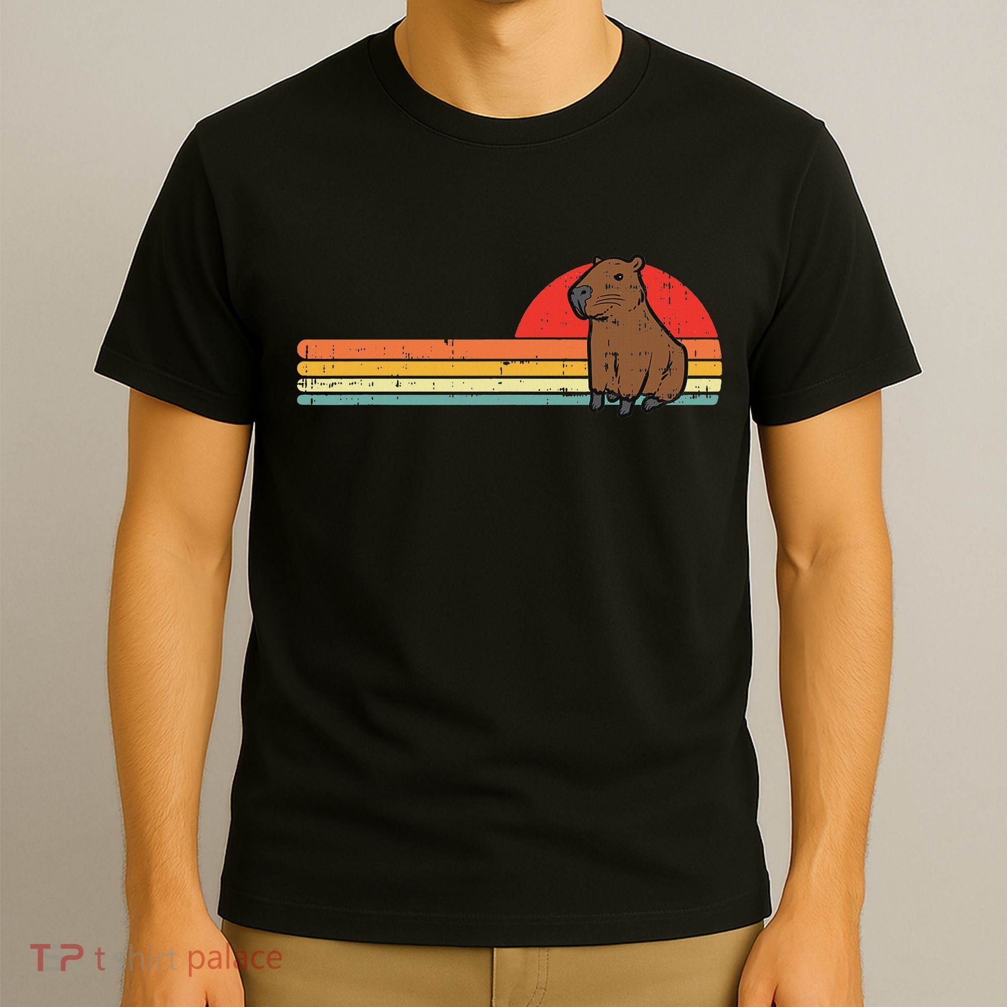 Capybara Chest Sunset Retro Capy Rodent Women T-Shirt
