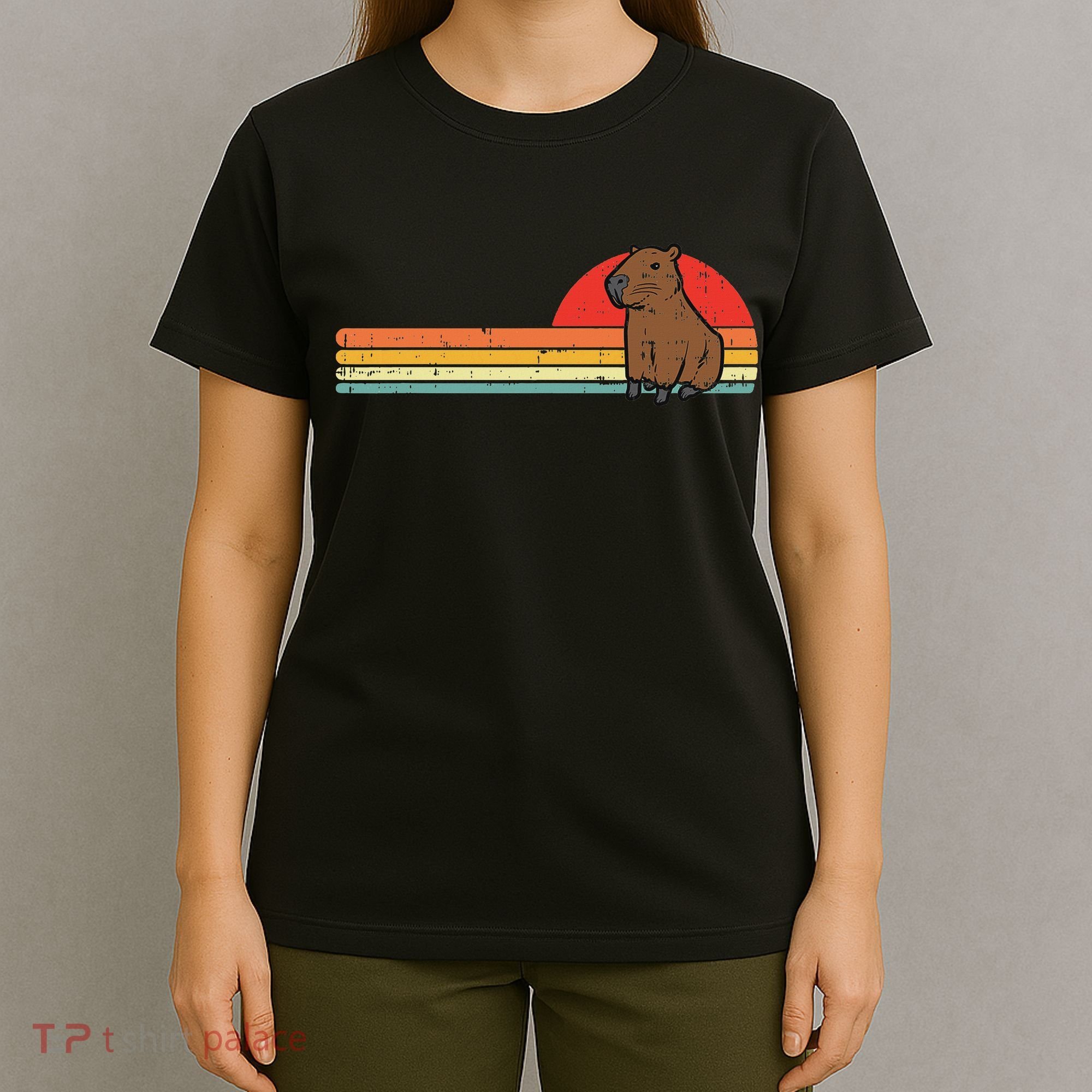 Capybara Chest Sunset Retro Capy Rodent Women T-Shirt