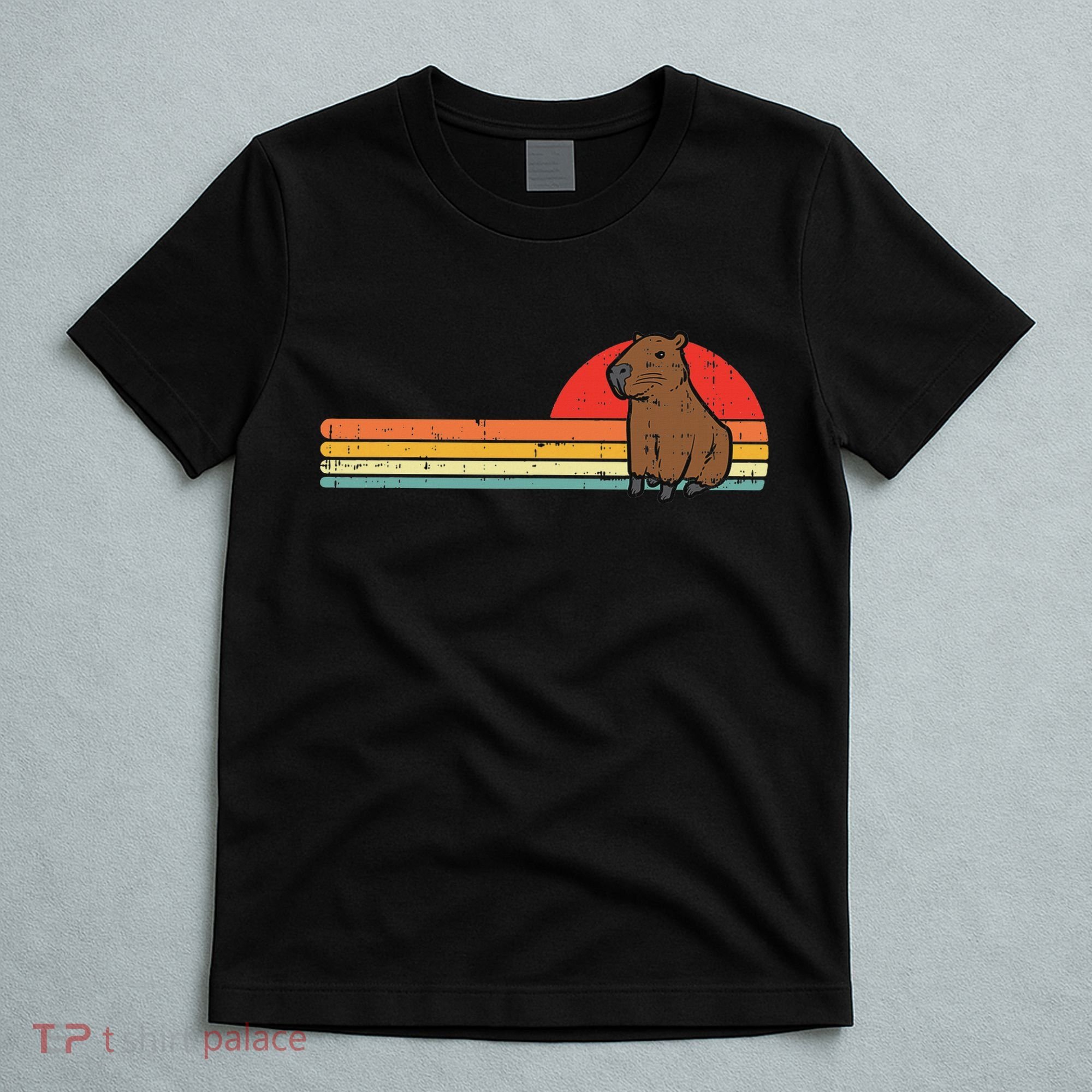 Capybara Chest Sunset Retro Capy Rodent Women T-Shirt