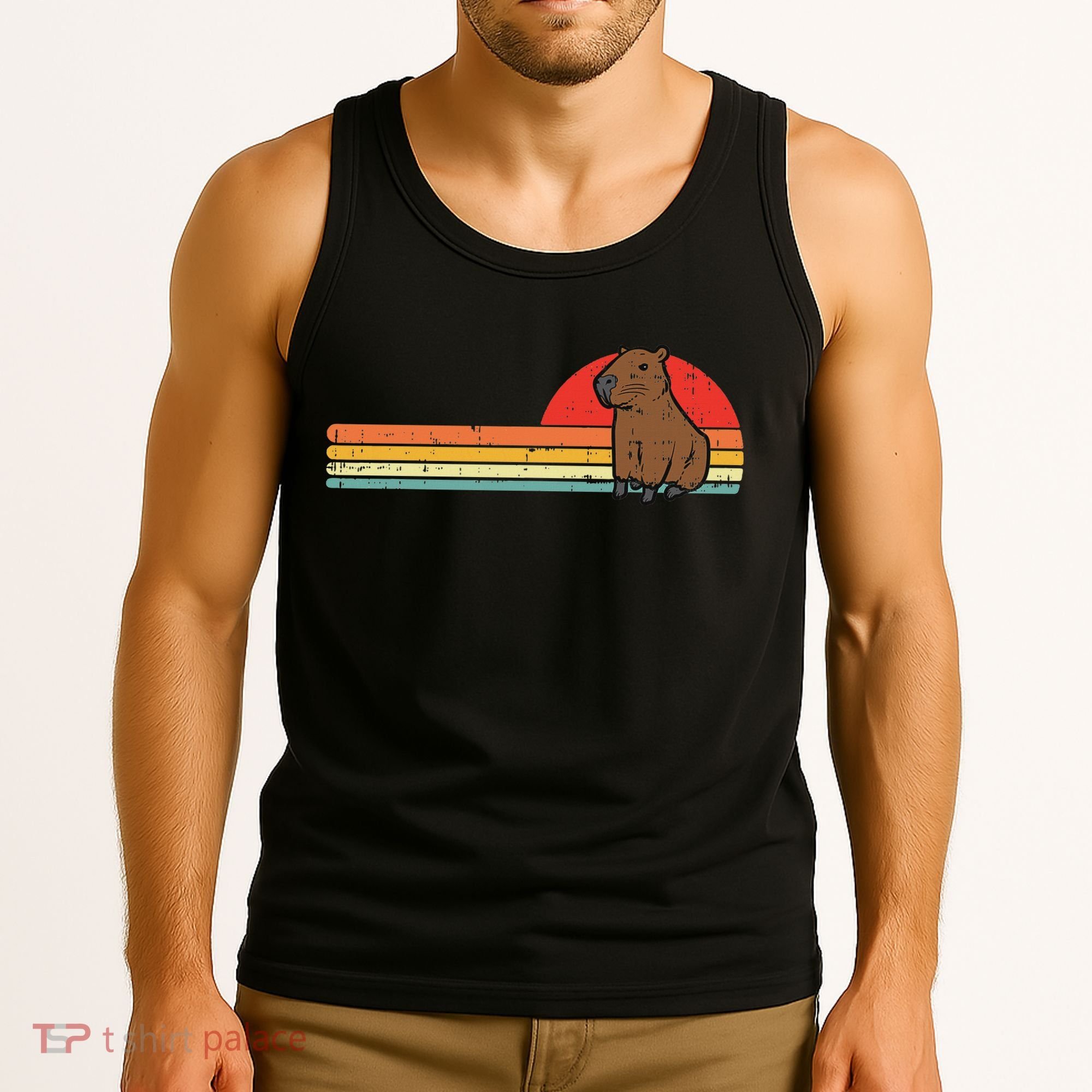 Capybara Chest Sunset Retro Capy Rodent Women Tank Top