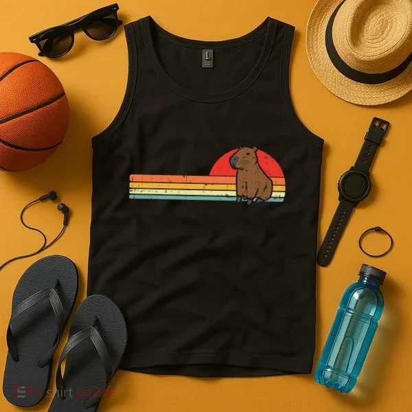 Capybara Chest Sunset Retro Capy Rodent Women Tank Top