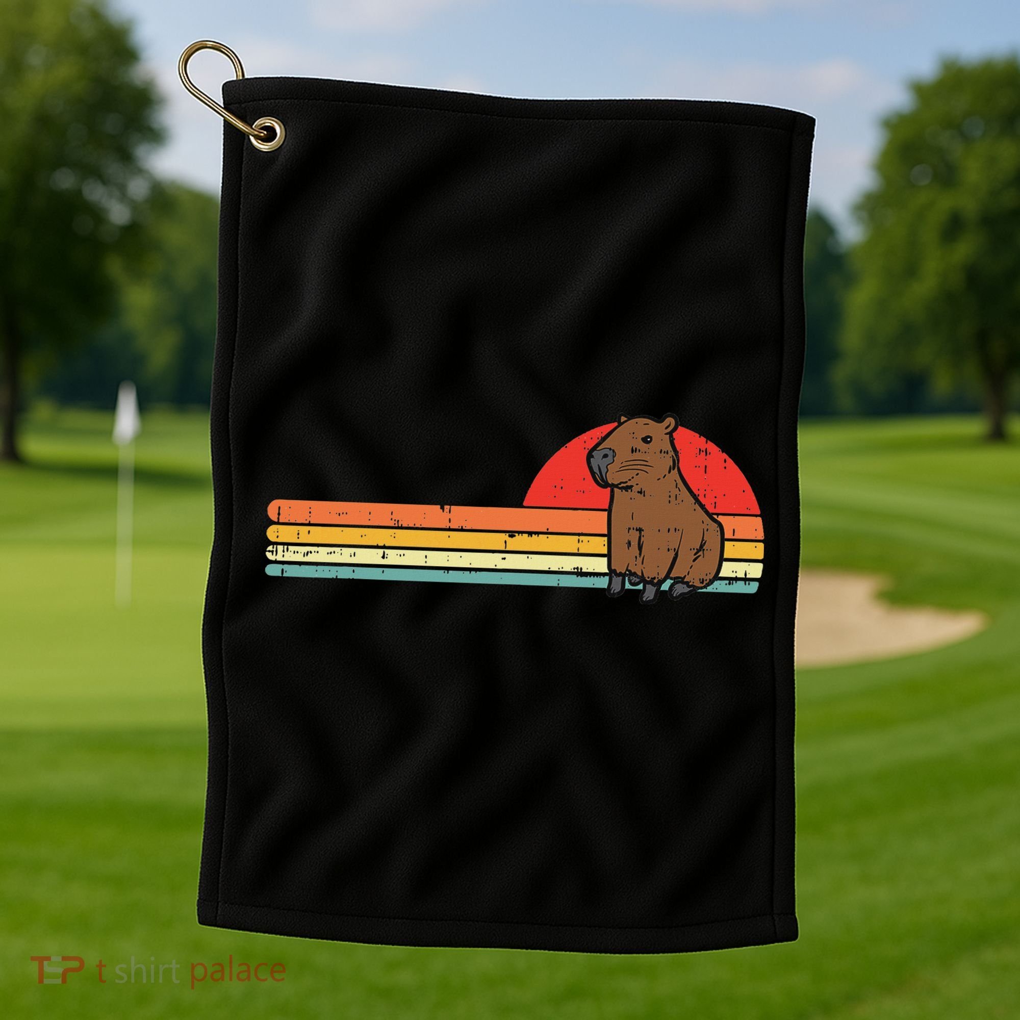 Capybara Chest Sunset Retro Capy Rodent Women Golf Towel
