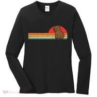 Capybara Chest Sunset Retro Capy Rodent Women Women's Long Sleeve Shirt thumb 0