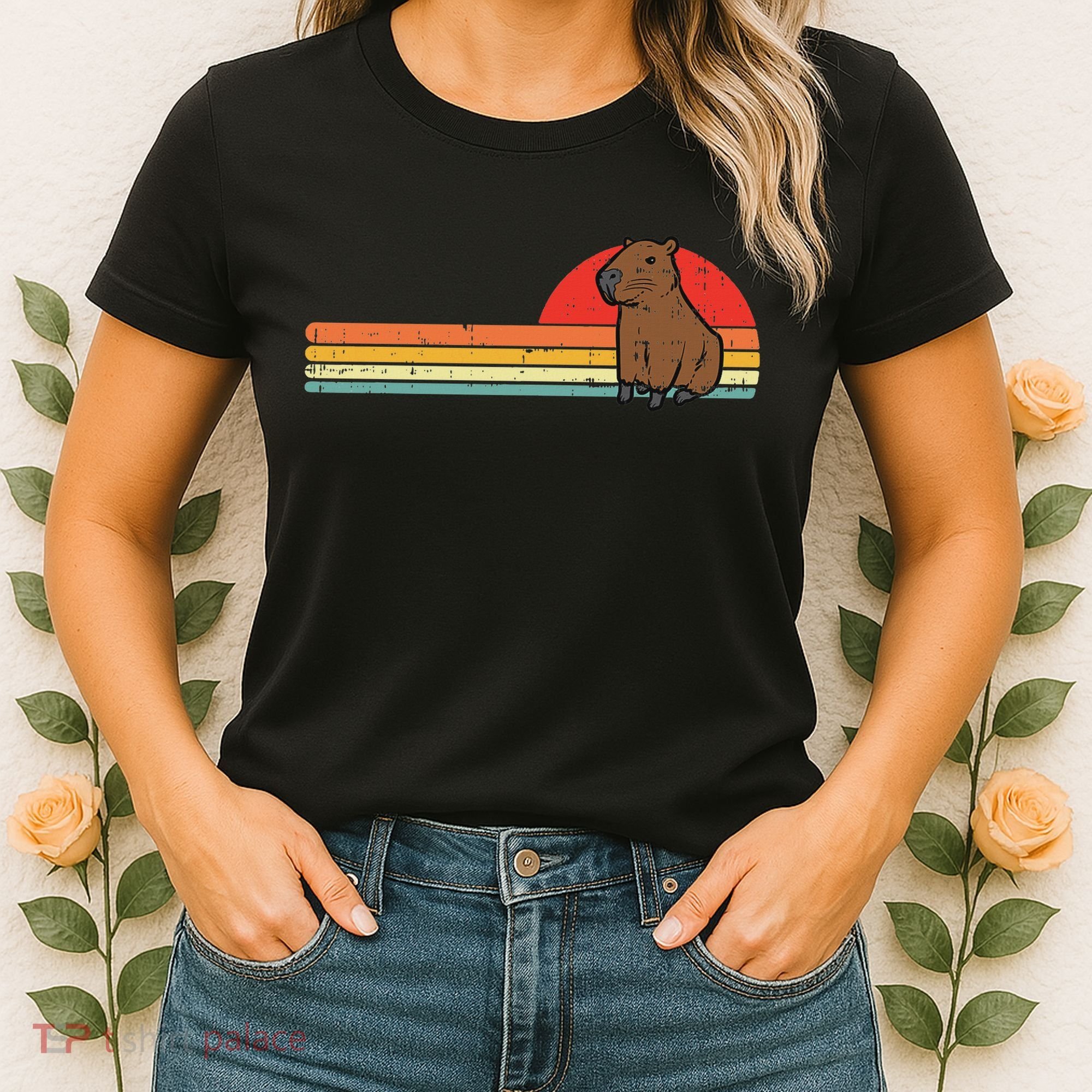 Capybara Chest Sunset Retro Capy Rodent Women Women's T-Shirt