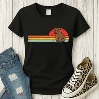 Capybara Chest Sunset Retro Capy Rodent Women Women's T-Shirt thumb 3