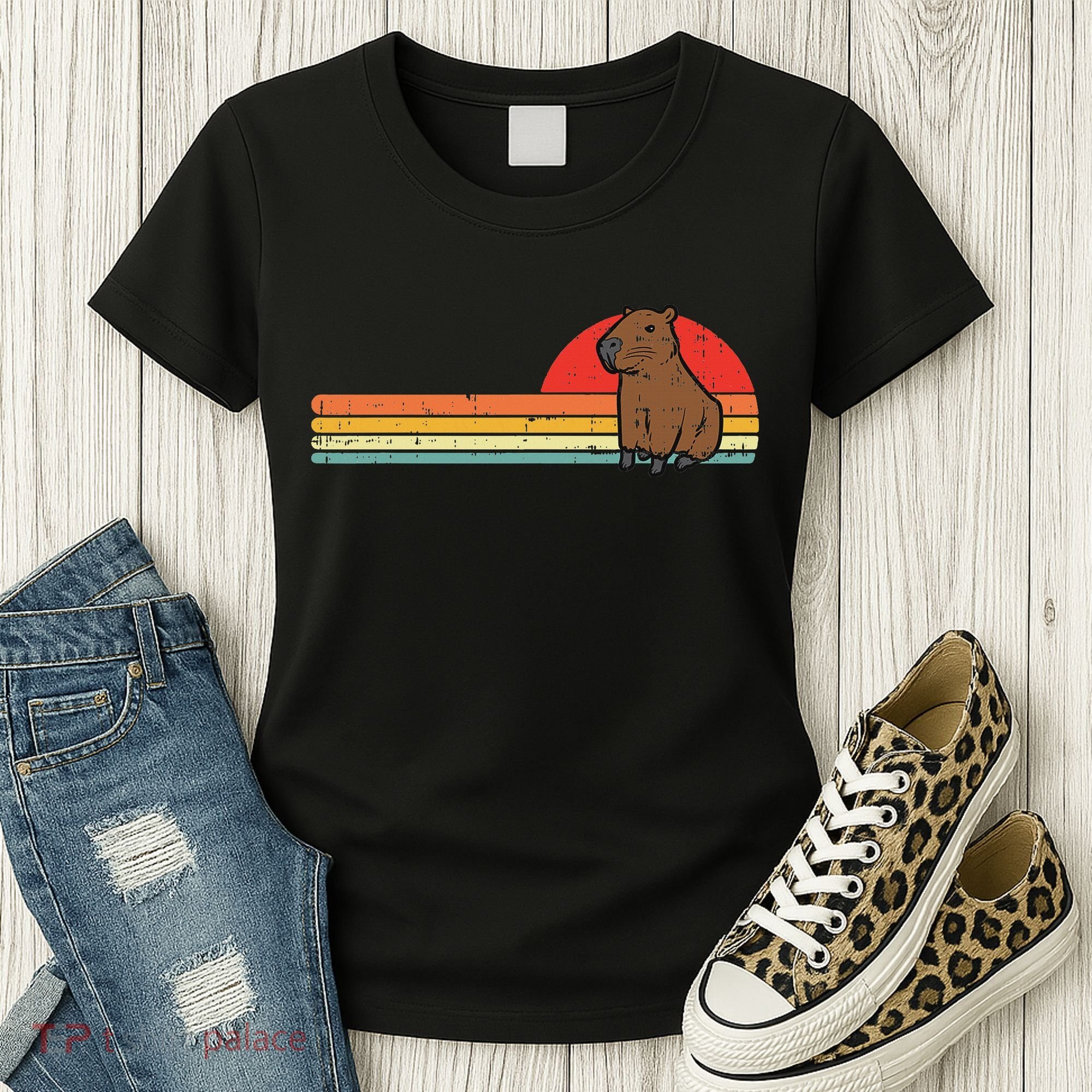 Capybara Chest Sunset Retro Capy Rodent Women Women's T-Shirt