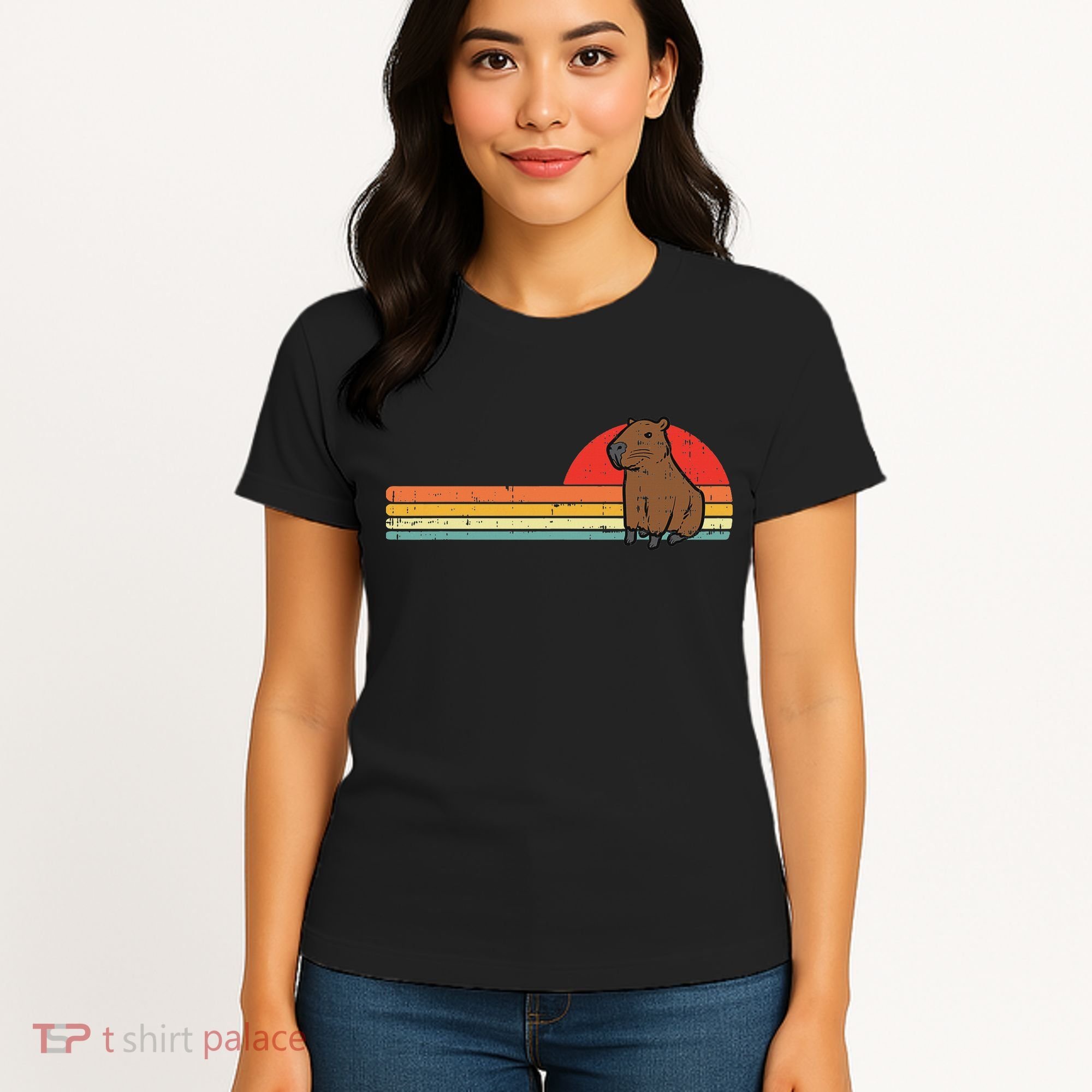 Capybara Chest Sunset Retro Capy Rodent Women Women's T-Shirt