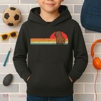 Capybara Chest Sunset Retro Capy Rodent Women Kids Hoodie thumb 2