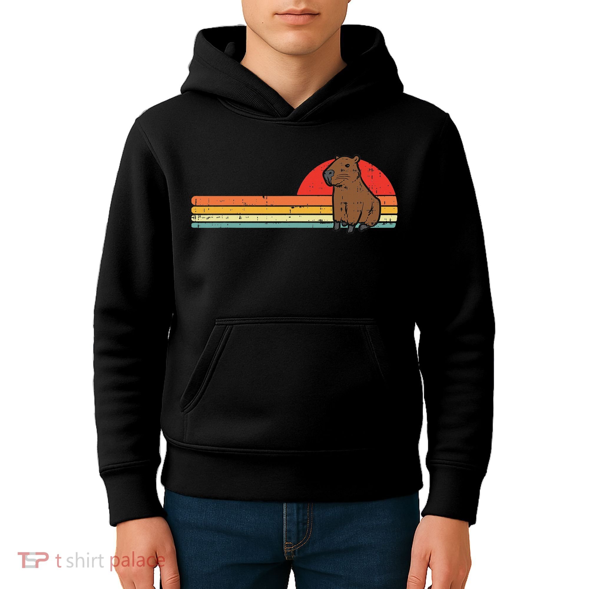 Capybara Chest Sunset Retro Capy Rodent Women Kids Hoodie