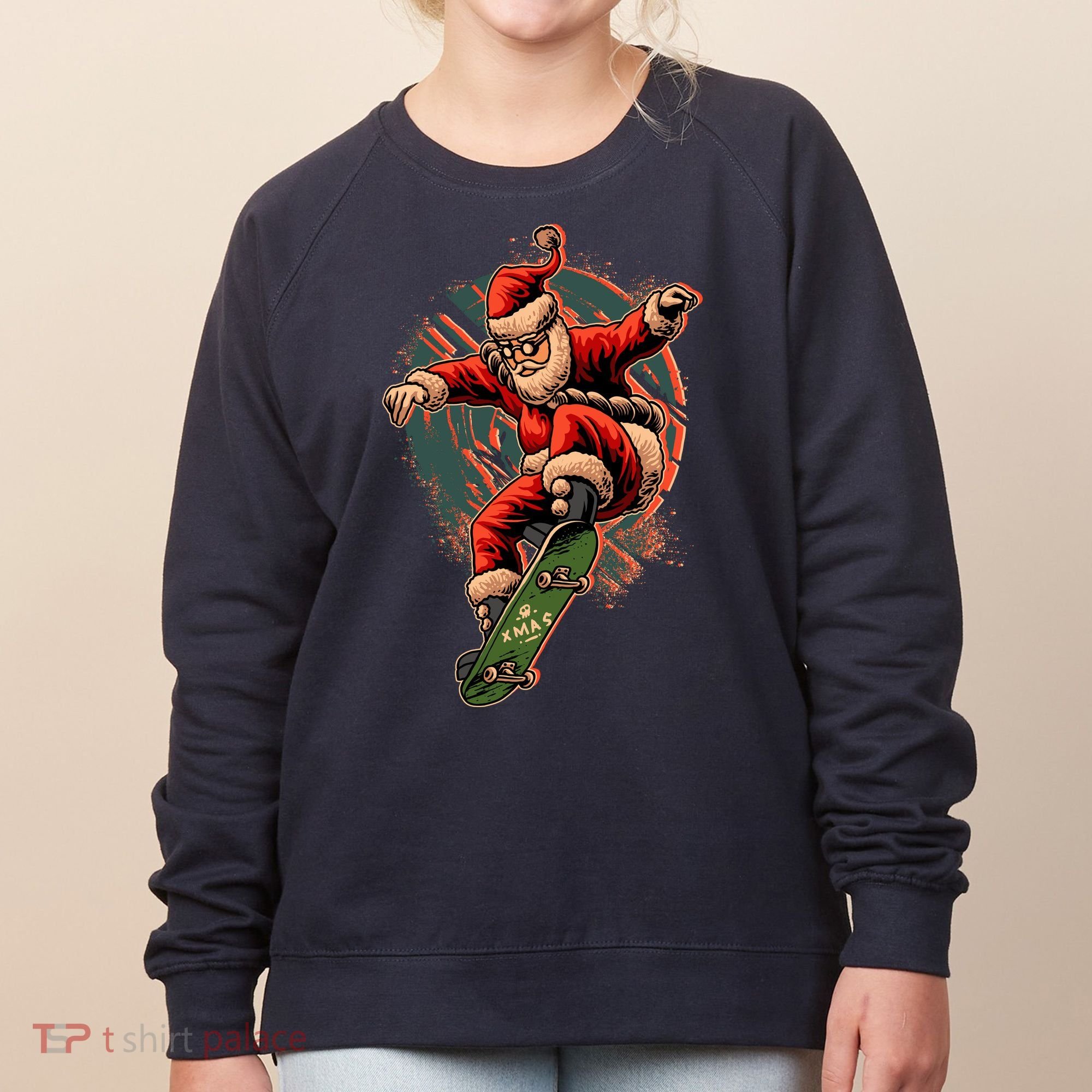 Cool Christmas Skateboarding Santa Claus Women's Sweatshirt
