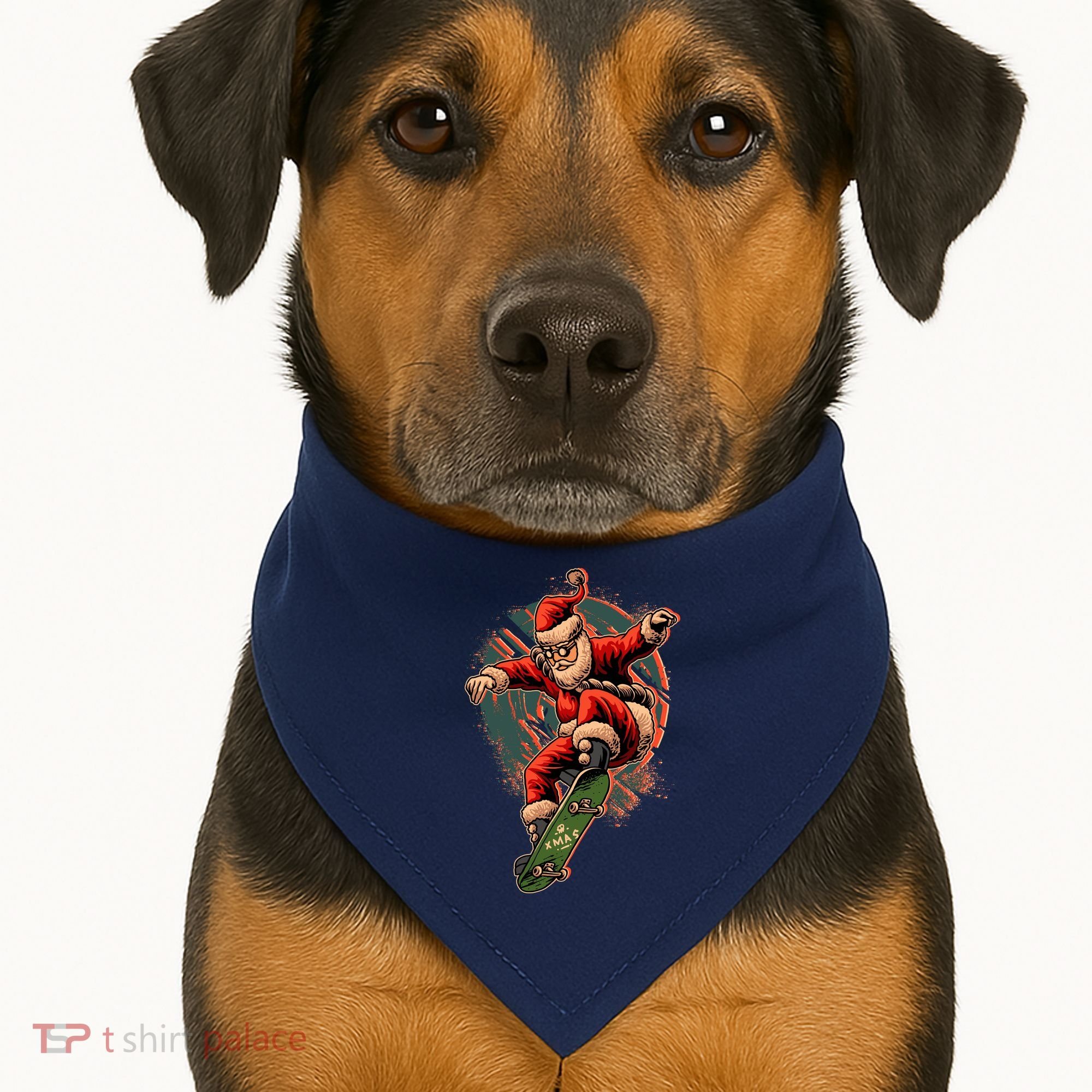 Cool Christmas Skateboarding Santa Claus USA-Made Doggie Bandana
