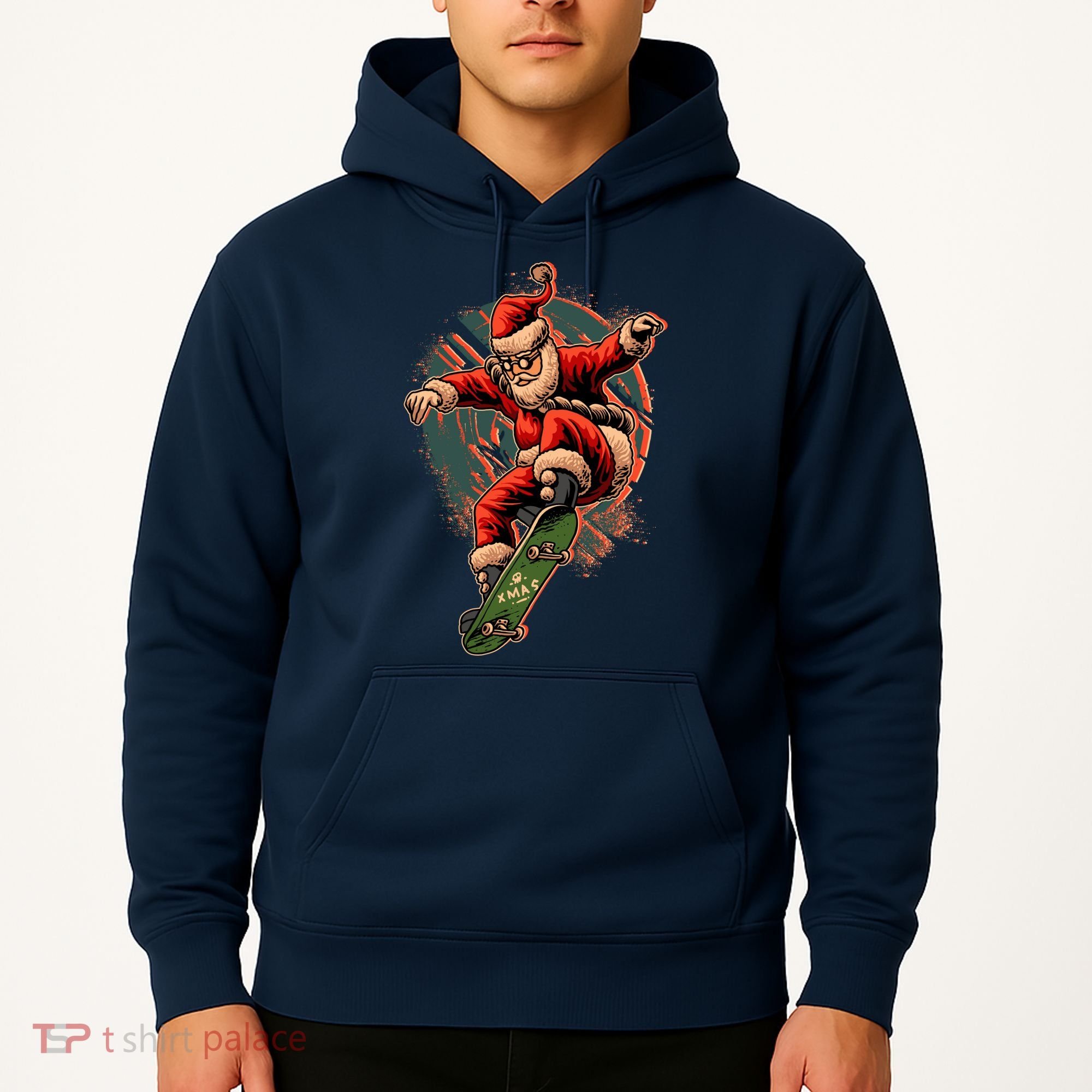 Cool Christmas Skateboarding Santa Claus Hoodie