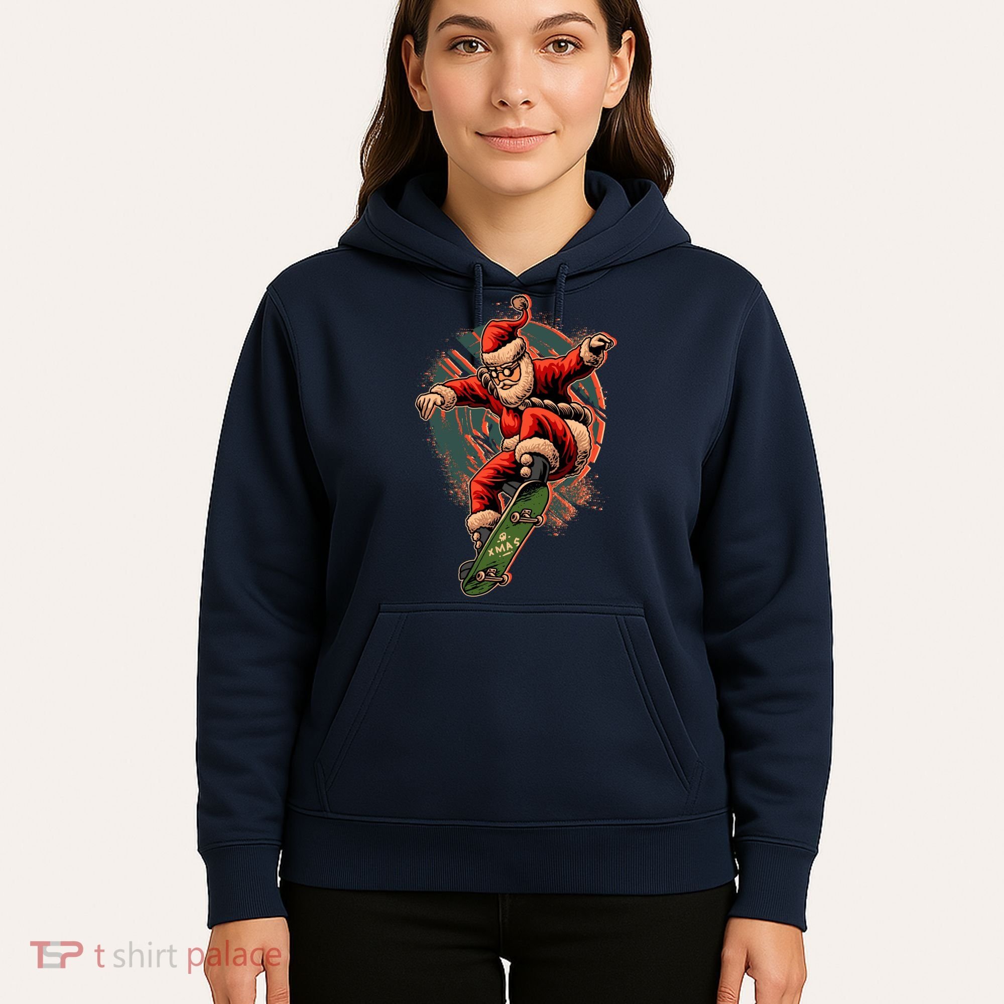 Cool Christmas Skateboarding Santa Claus Hoodie