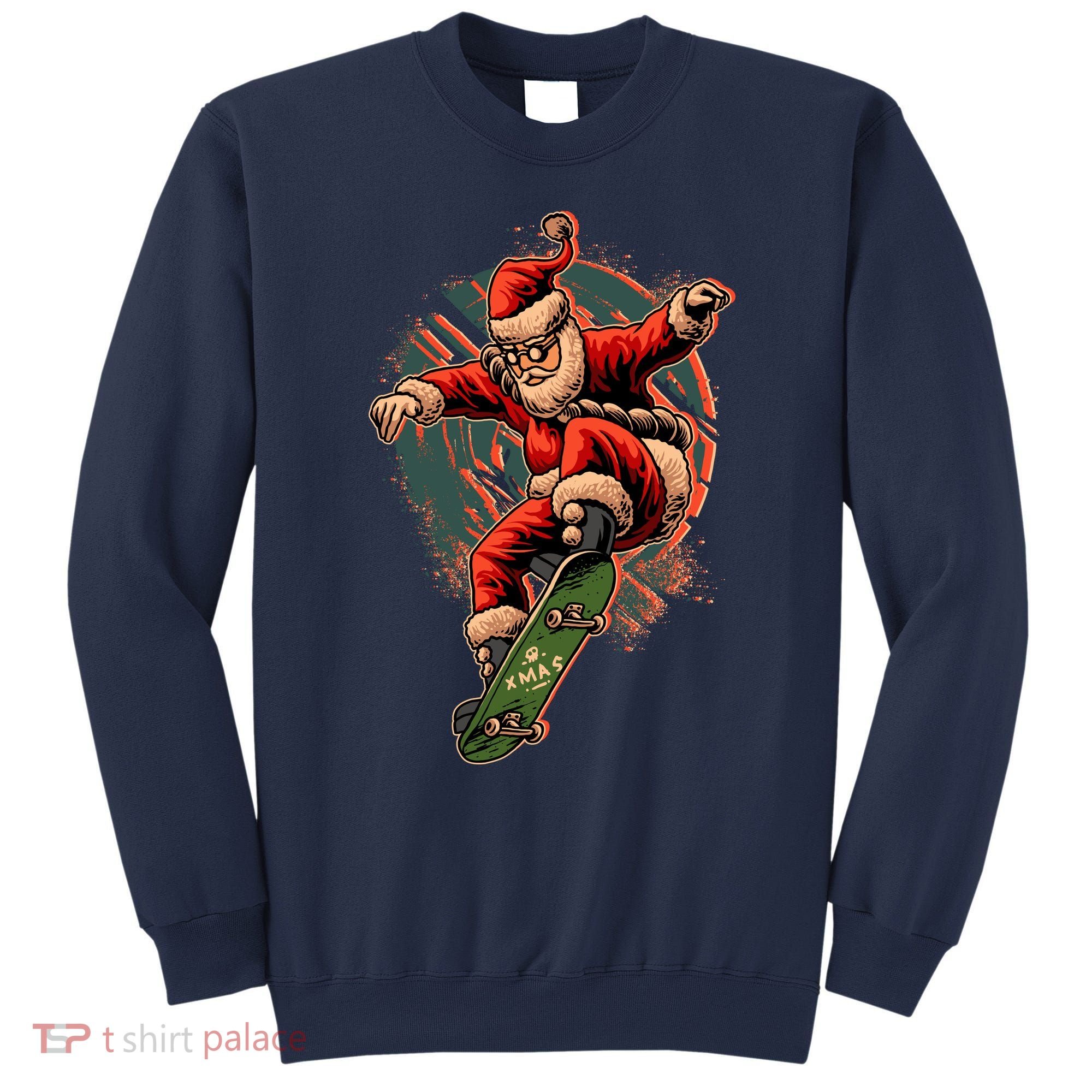 Cool Christmas Skateboarding Santa Claus Sweatshirt