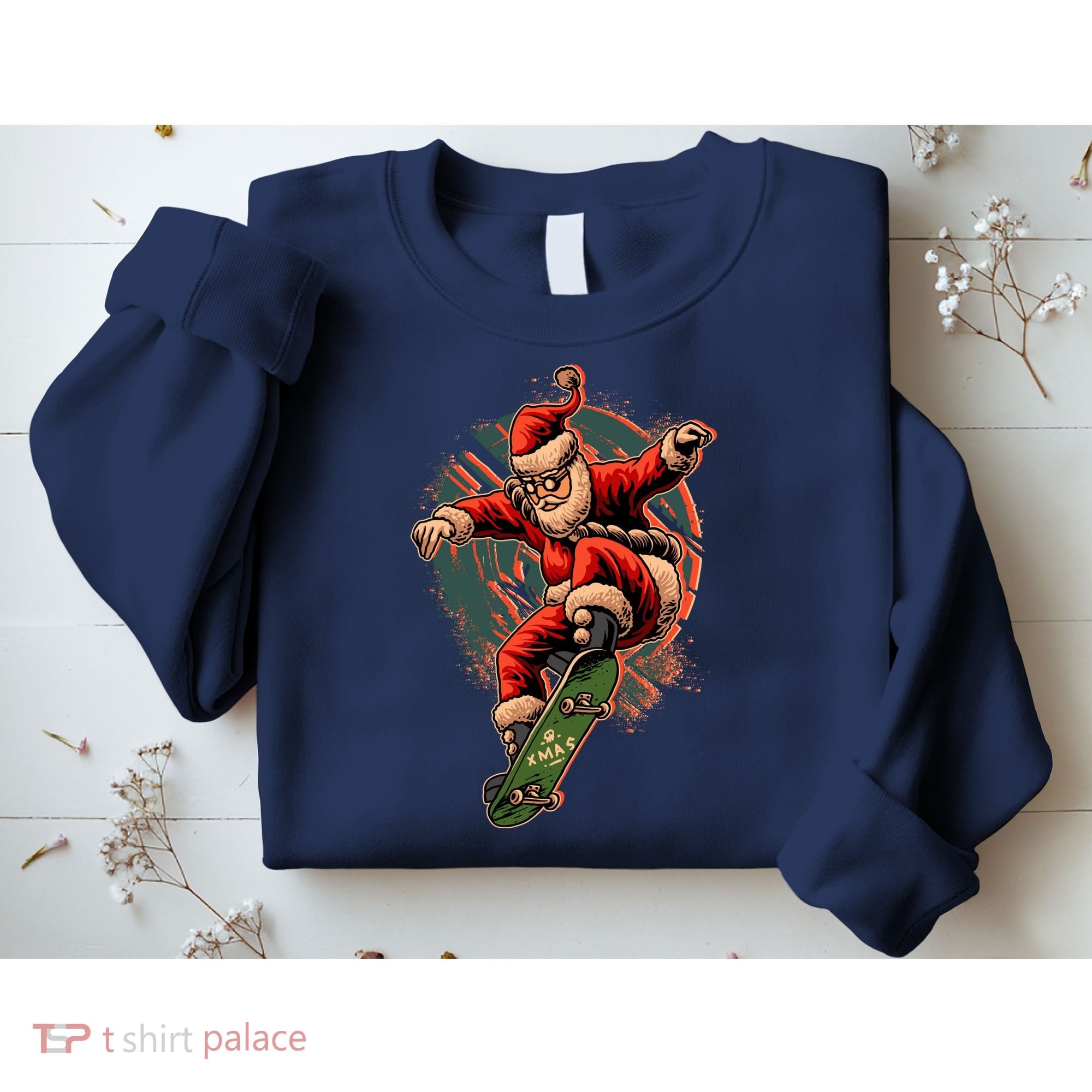 Cool Christmas Skateboarding Santa Claus Sweatshirt