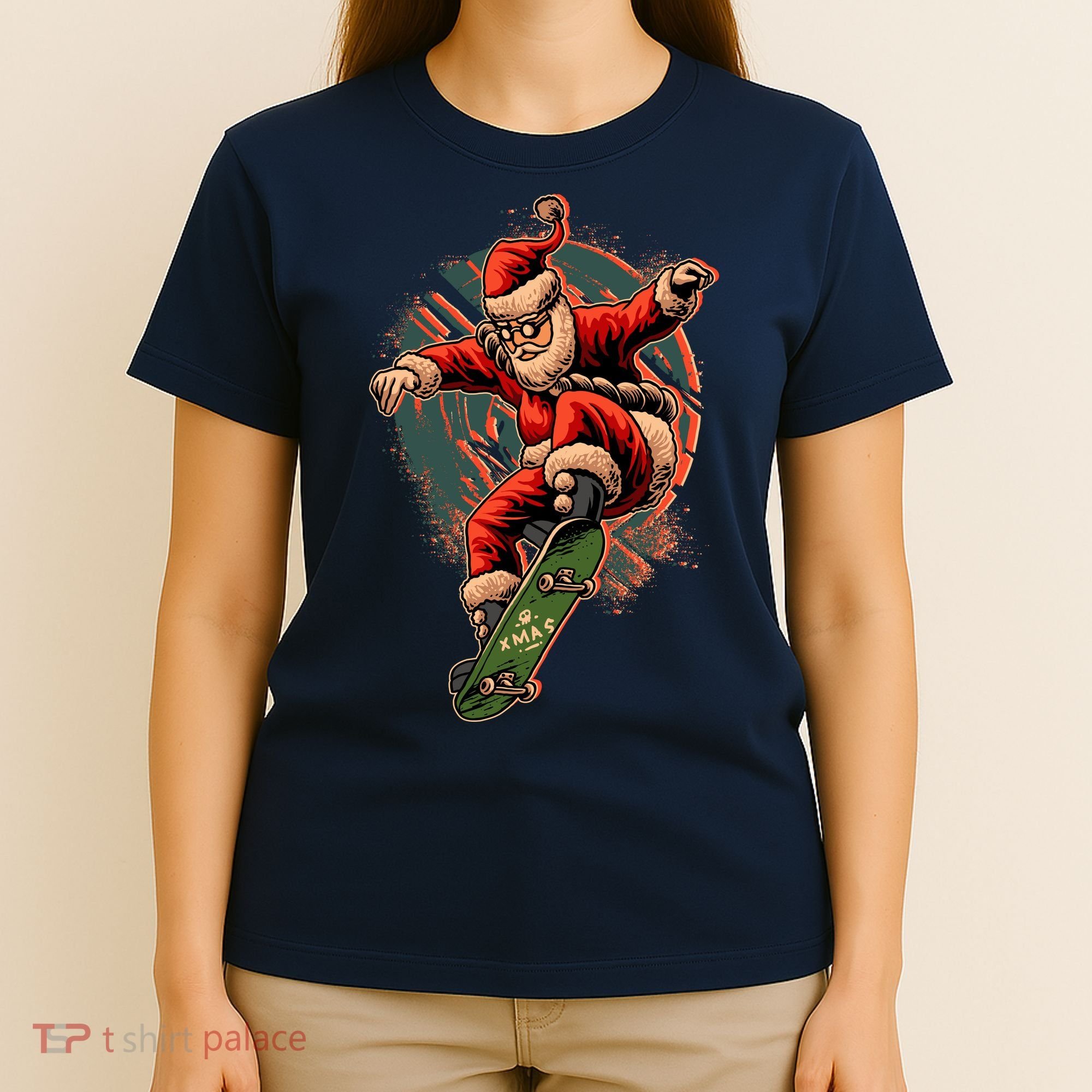 Cool Christmas Skateboarding Santa Claus T-Shirt