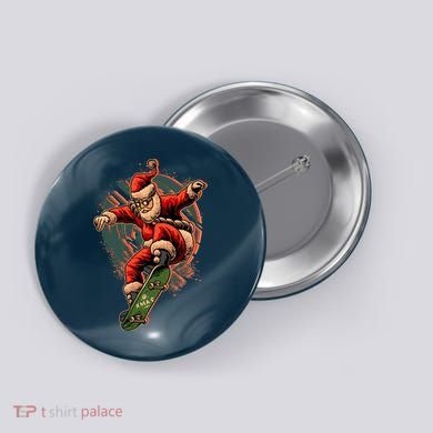 Cool Christmas Skateboarding Santa Claus Button