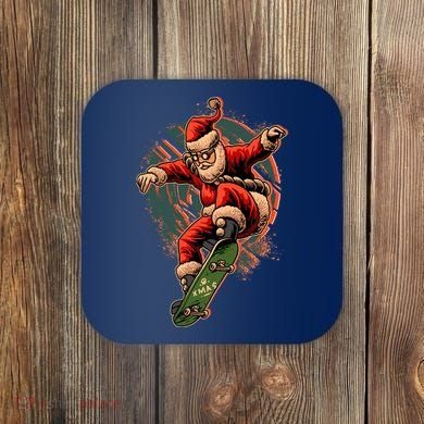 Cool Christmas Skateboarding Santa Claus Coaster