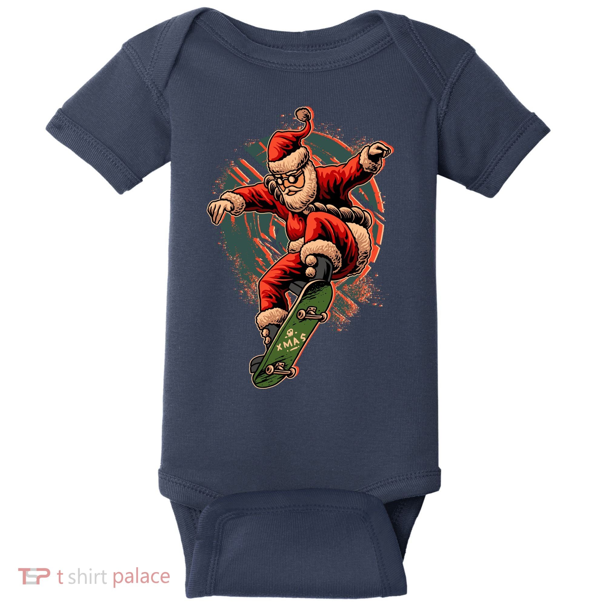 Cool Christmas Skateboarding Santa Claus Baby Bodysuit