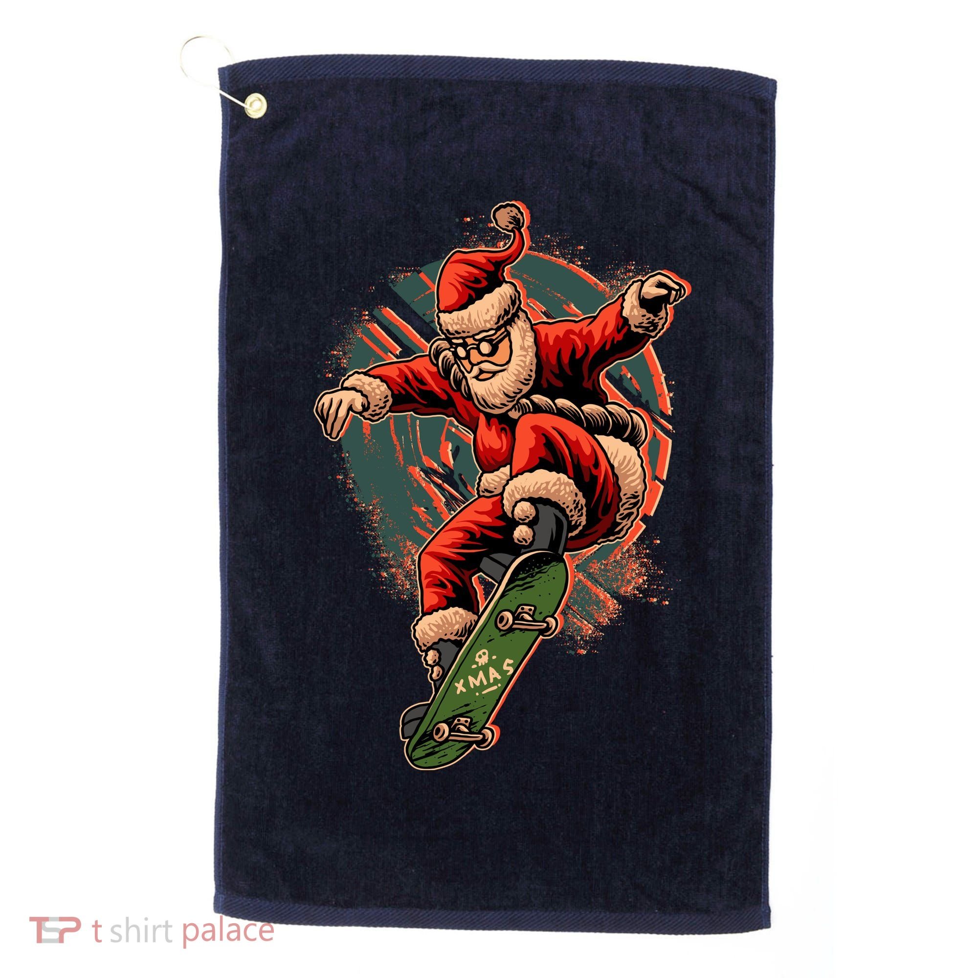 Cool Christmas Skateboarding Santa Claus Golf Towel