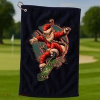 Cool Christmas Skateboarding Santa Claus Golf Towel thumb 1