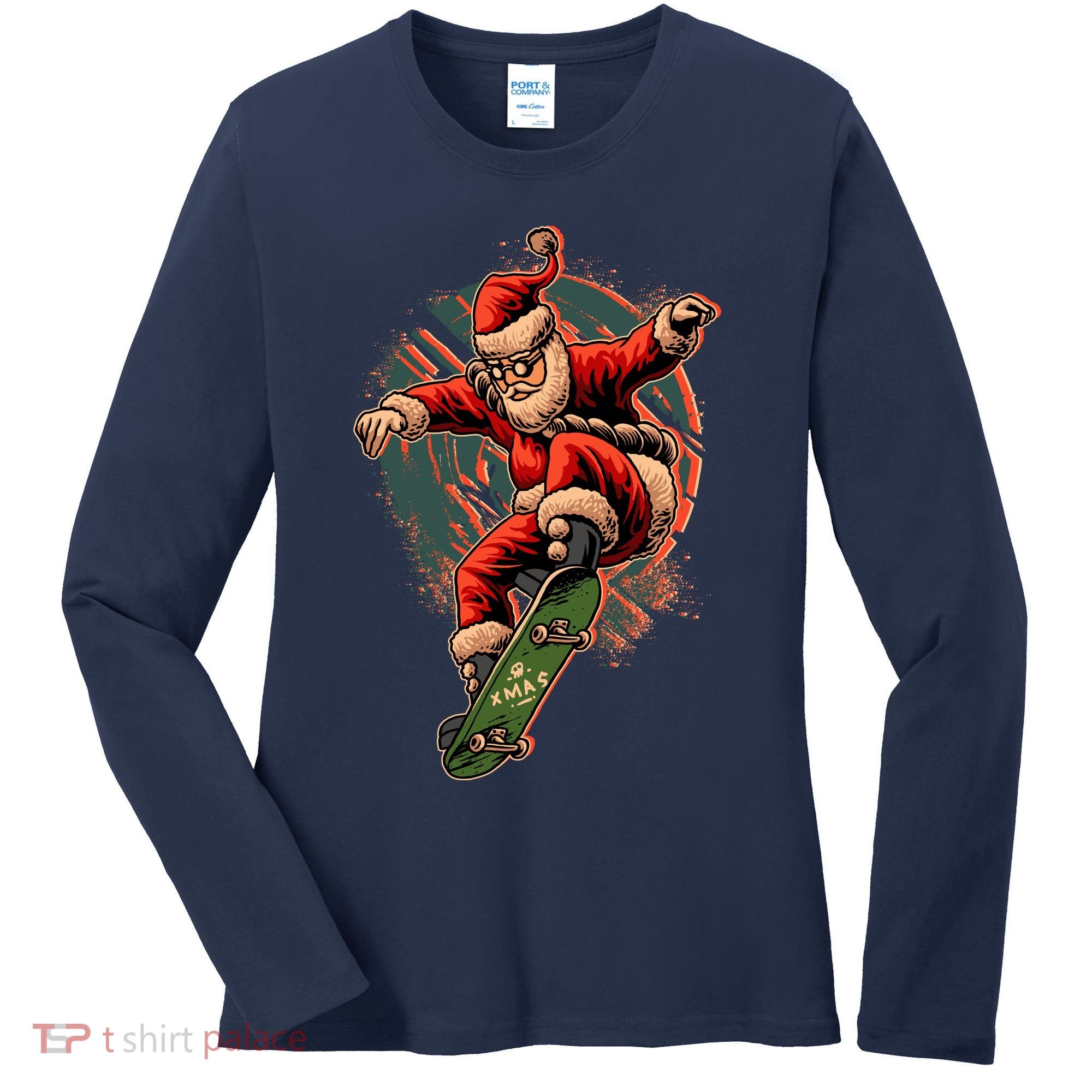 Cool Christmas Skateboarding Santa Claus Women's Long Sleeve Shirt