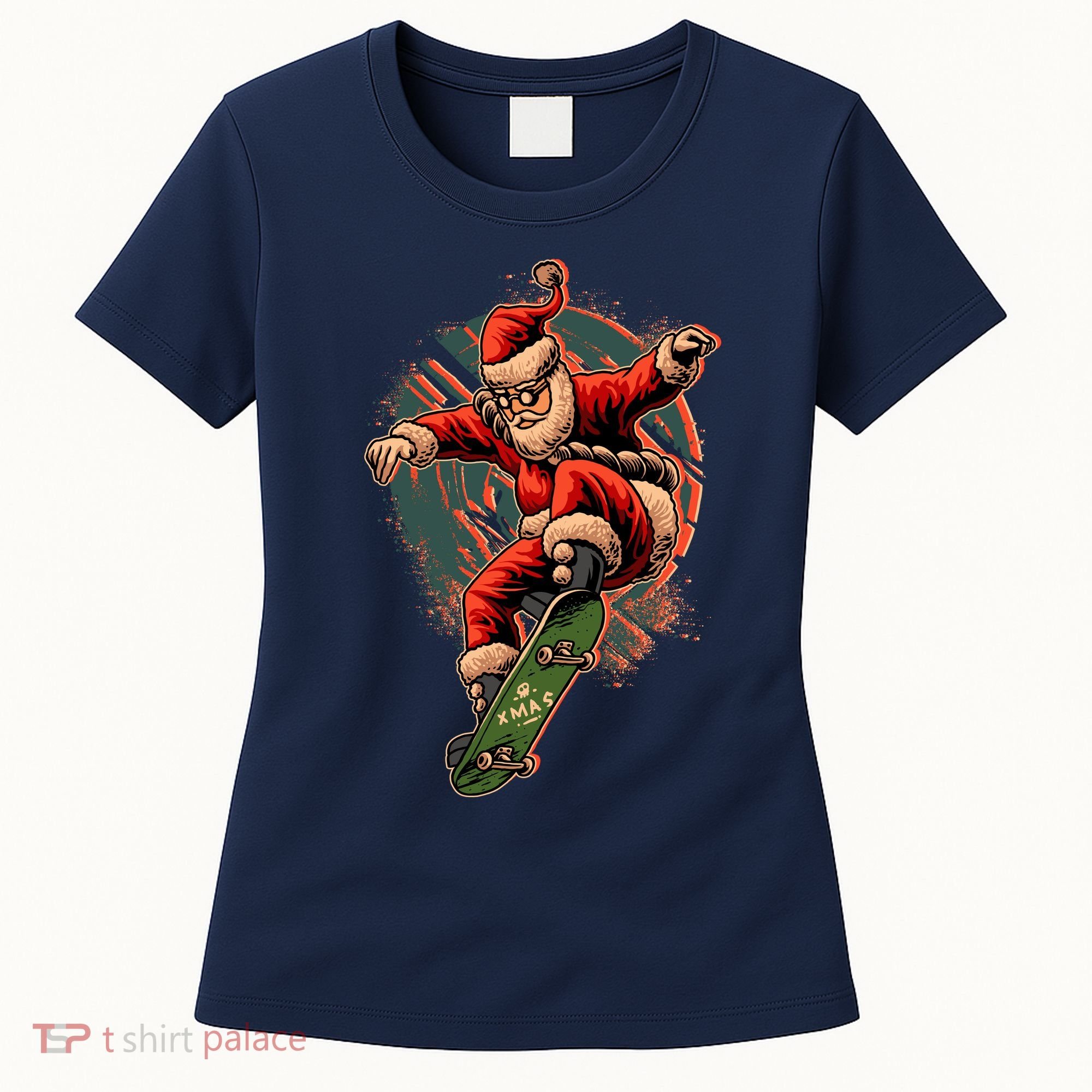 Cool Christmas Skateboarding Santa Claus Women's T-Shirt