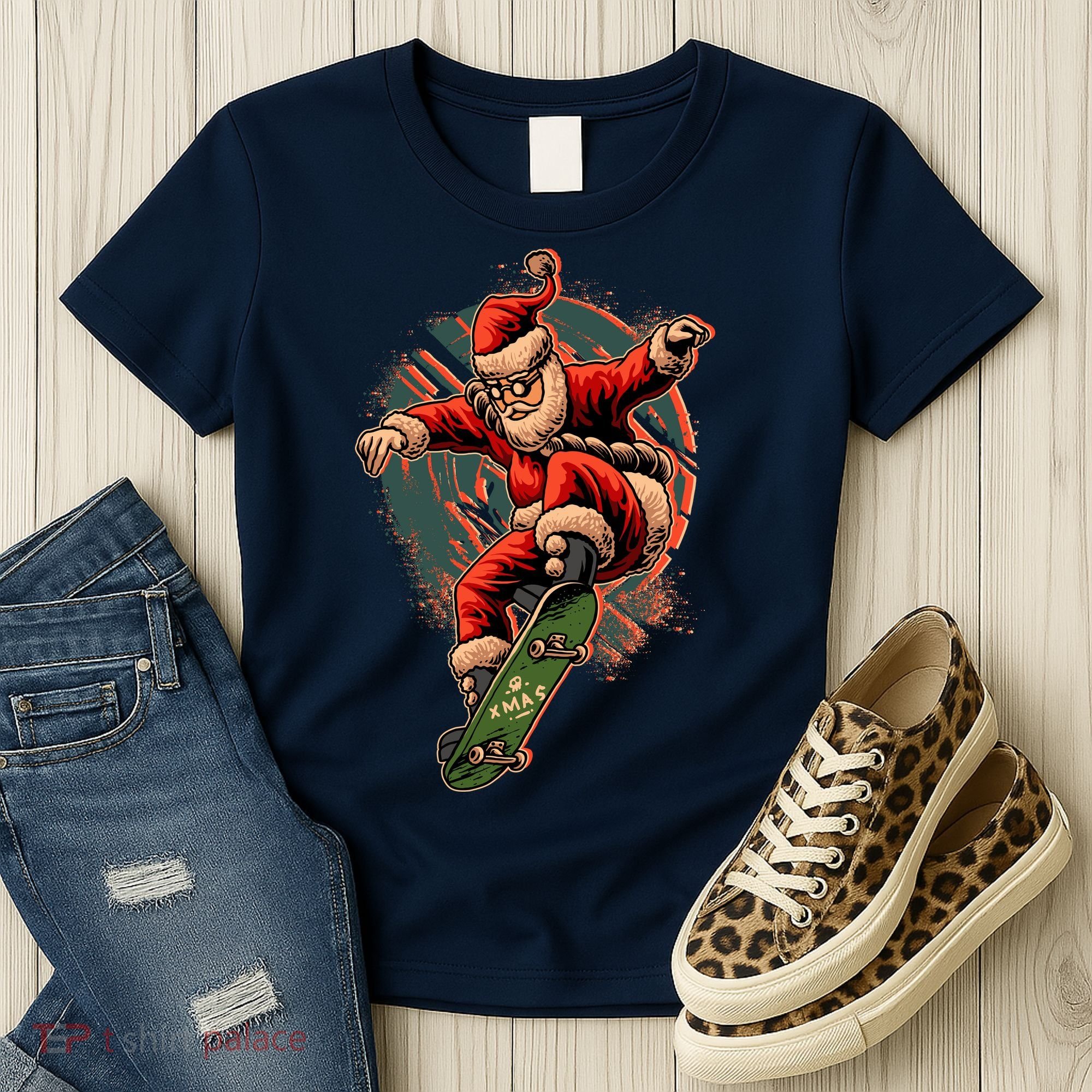 Cool Christmas Skateboarding Santa Claus Women's T-Shirt