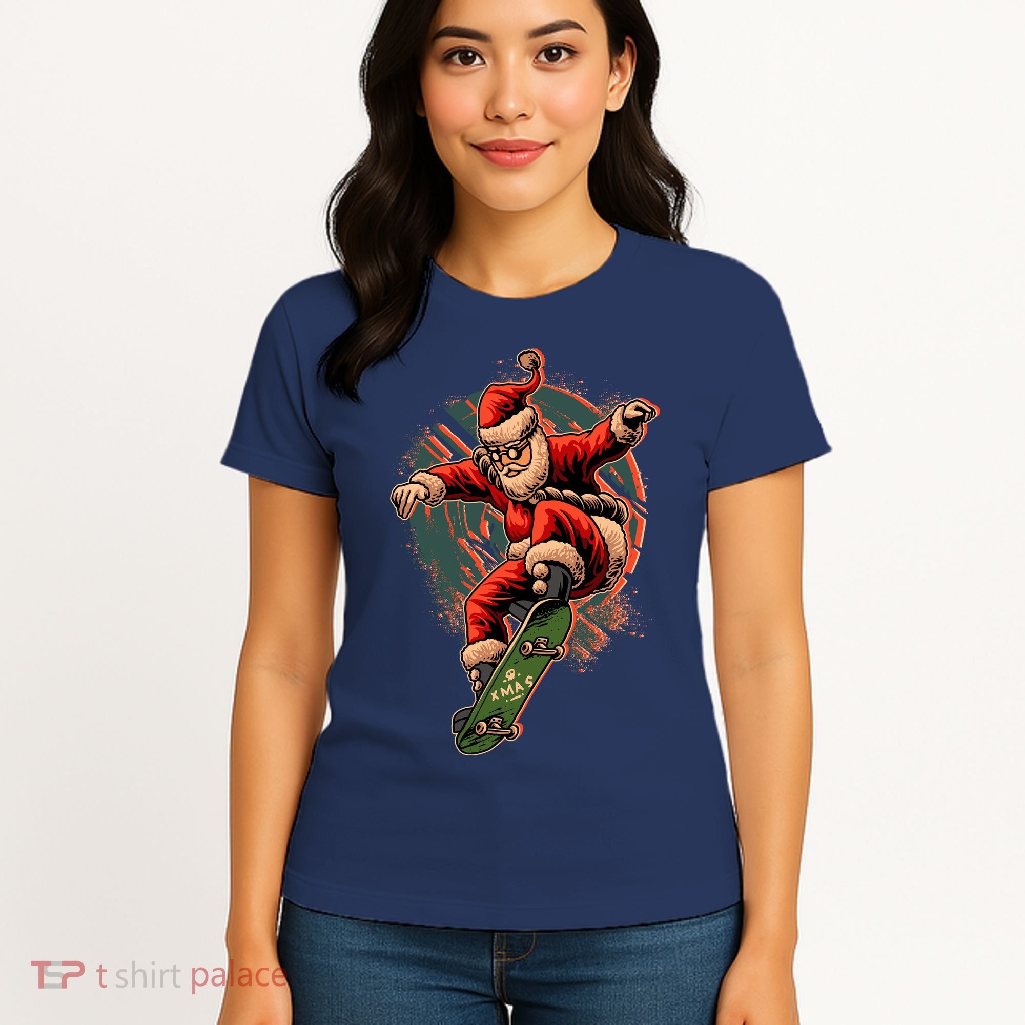 Cool Christmas Skateboarding Santa Claus Women's T-Shirt