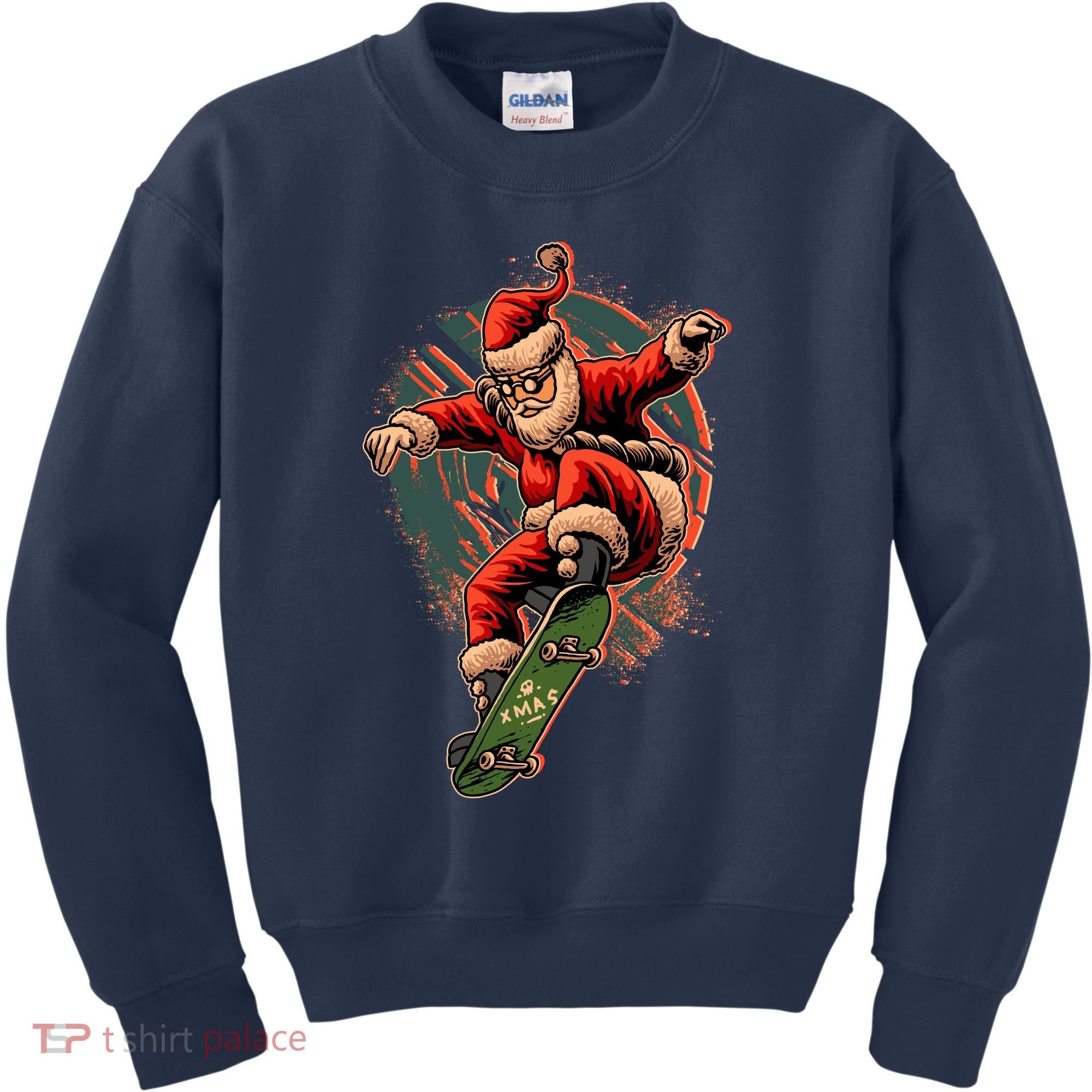 Cool Christmas Skateboarding Santa Claus Kids Sweatshirt
