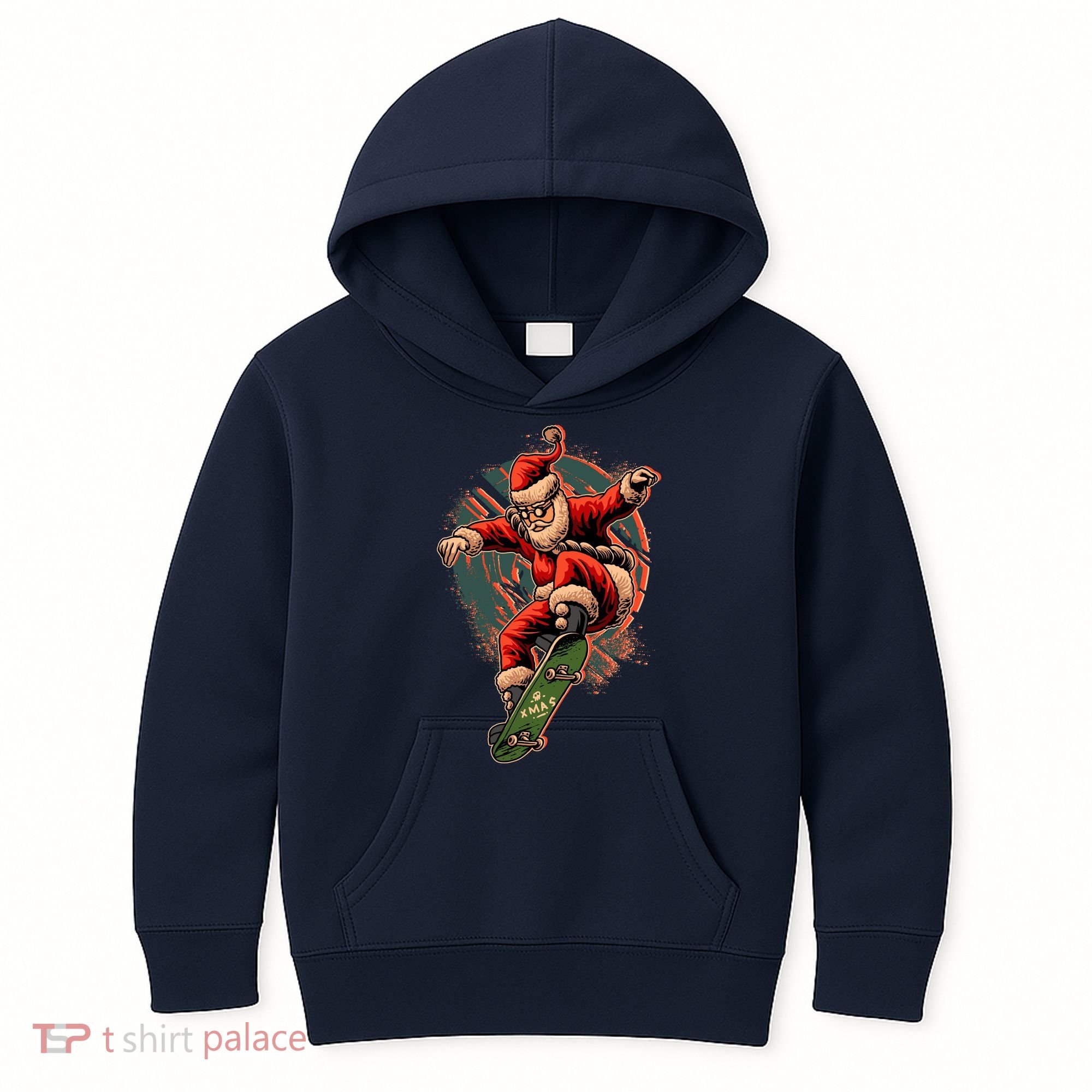 Cool Christmas Skateboarding Santa Claus Kids Hoodie