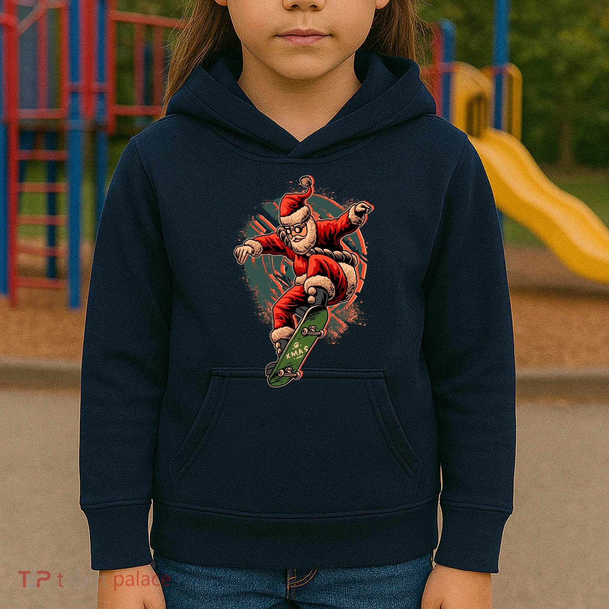 Cool Christmas Skateboarding Santa Claus Kids Hoodie
