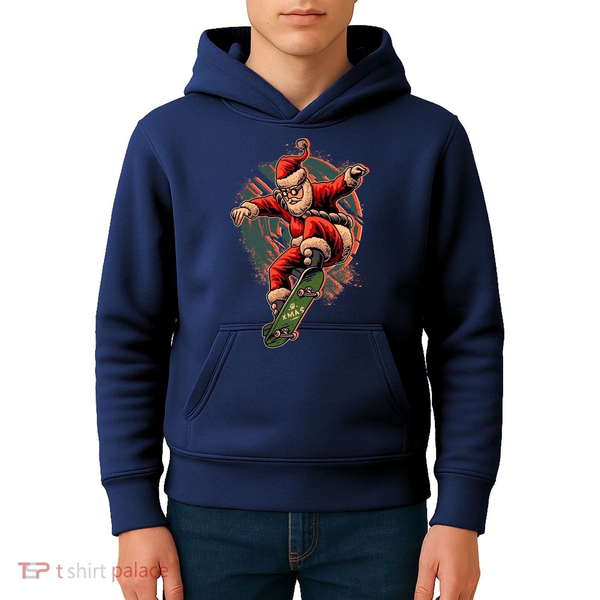 Cool Christmas Skateboarding Santa Claus Kids Hoodie