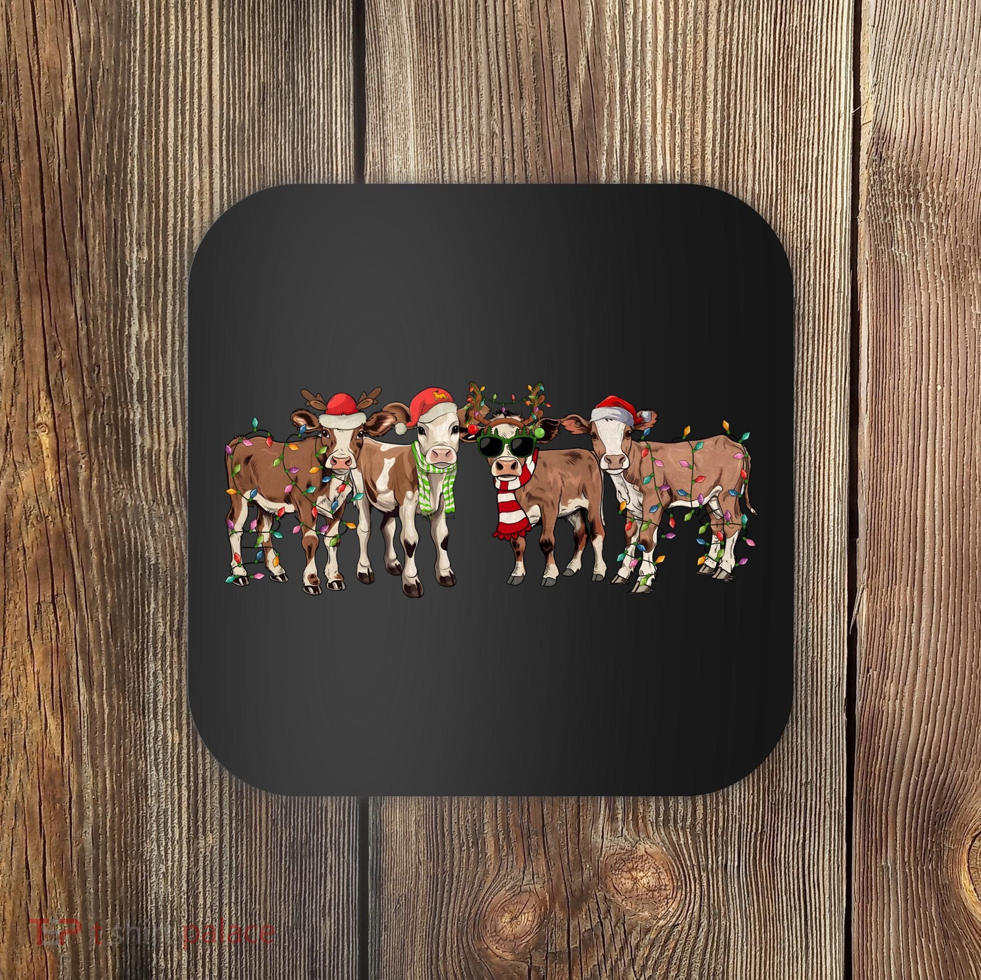 Christmas Cow Santa Claus Farmer Merry Christmas Coaster