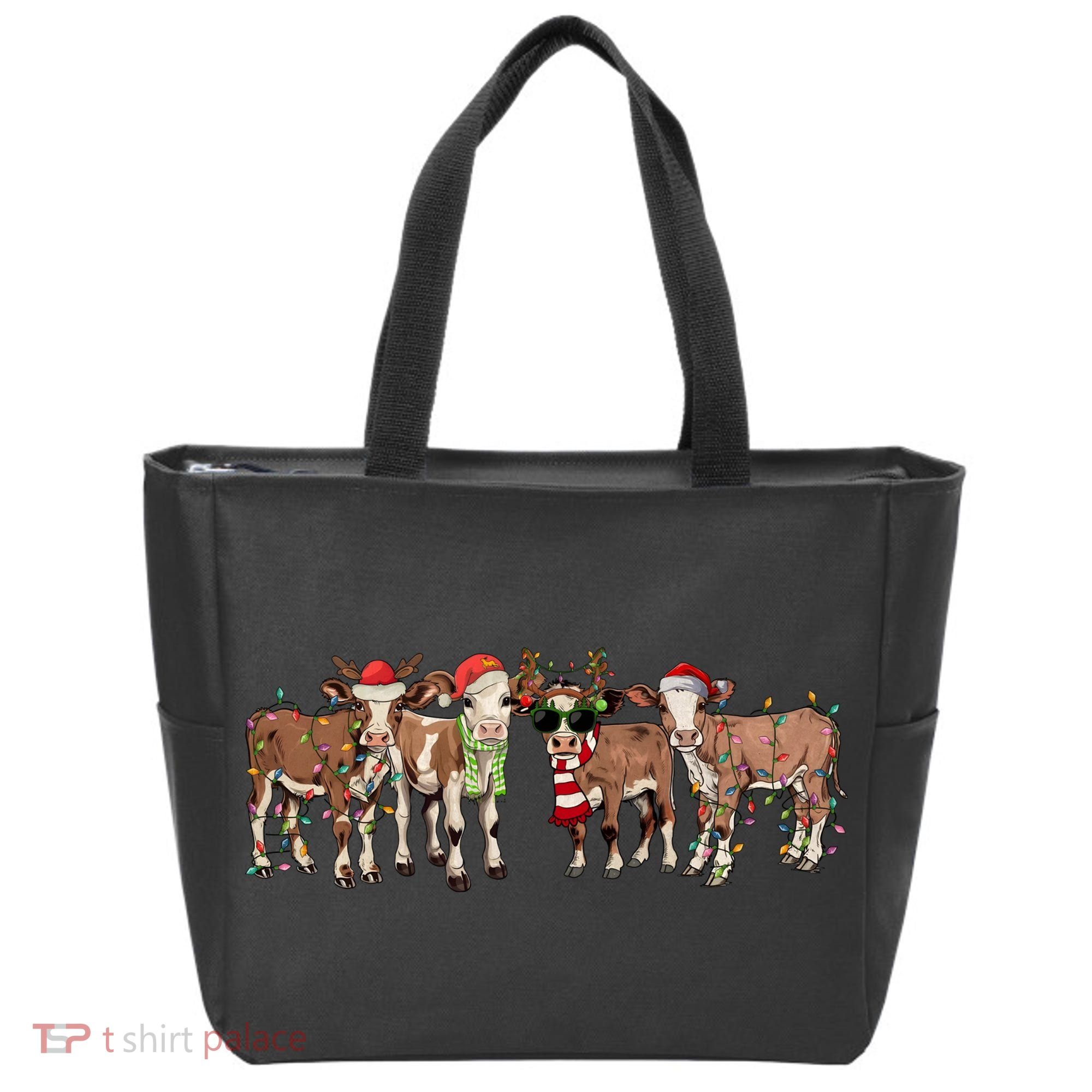 Christmas Cow Santa Claus Farmer Merry Christmas Tote Bag