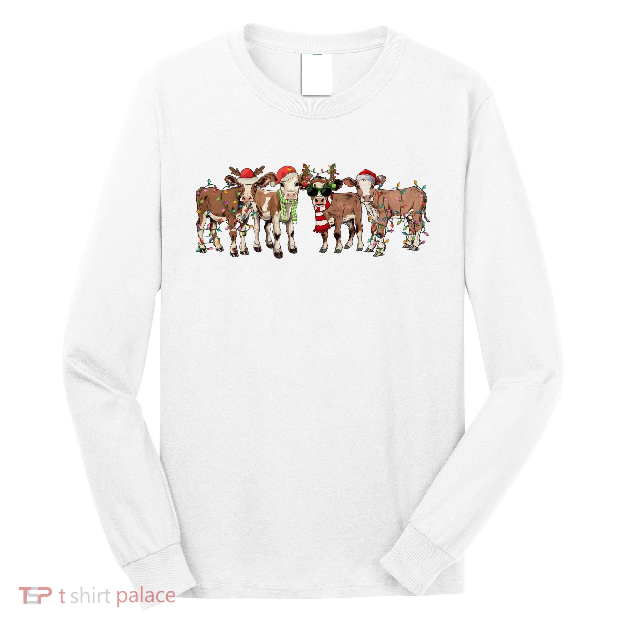 Christmas Cow Santa Claus Farmer Merry Christmas Long Sleeve Shirt