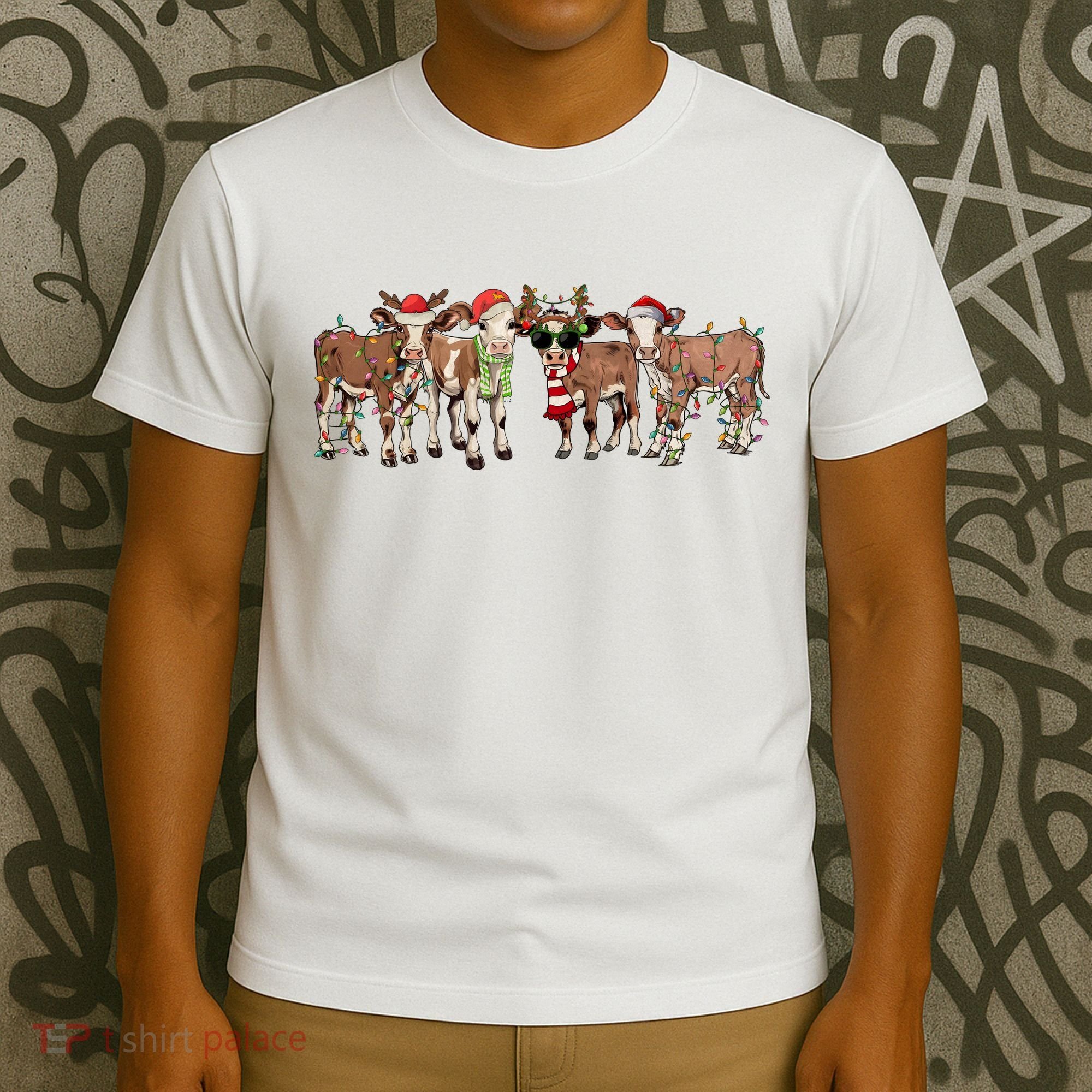 Christmas Cow Santa Claus Farmer Merry Christmas T-Shirt