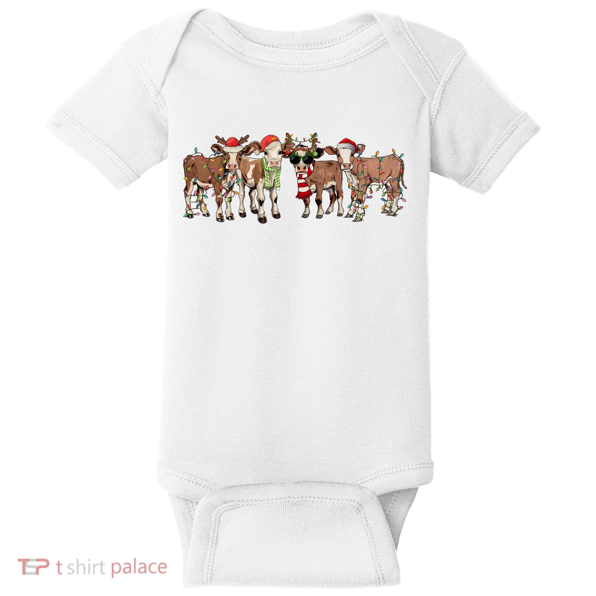 Christmas Cow Santa Claus Farmer Merry Christmas Baby Bodysuit