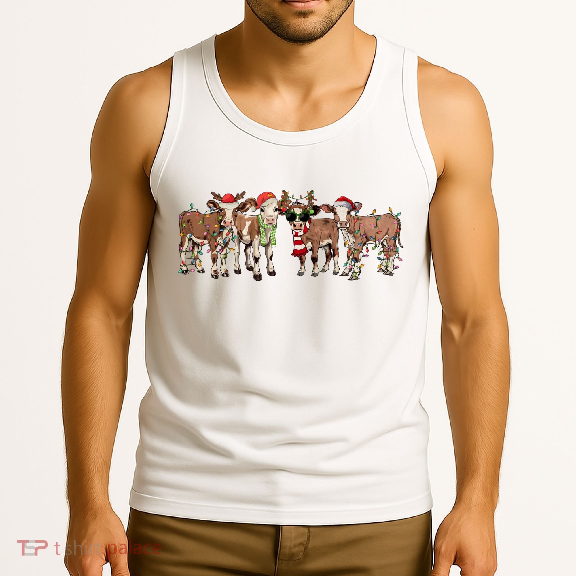 Christmas Cow Santa Claus Farmer Merry Christmas Tank Top
