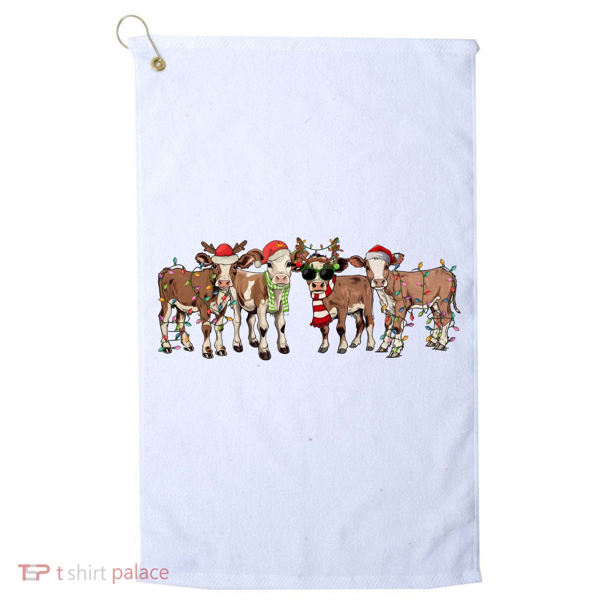 Christmas Cow Santa Claus Farmer Merry Christmas Golf Towel