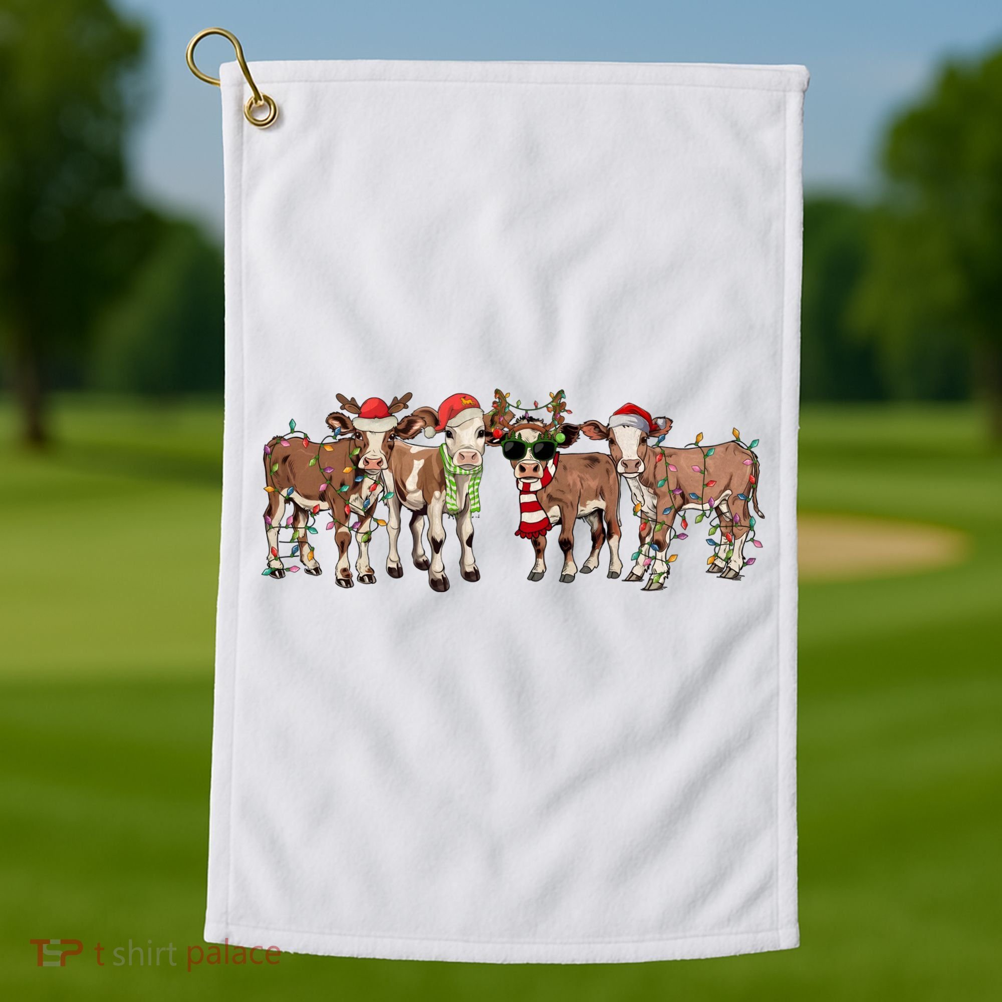 Christmas Cow Santa Claus Farmer Merry Christmas Golf Towel